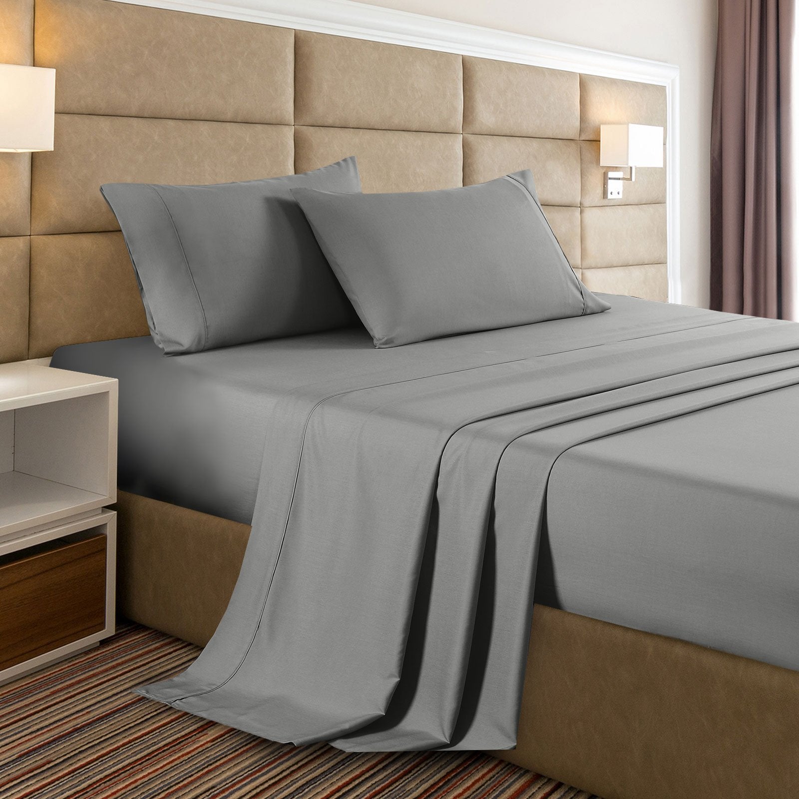 2000 Thread Count Bamboo Cooling Sheet Set - Ultra Soft Queen Size Bed Sheets for Hot Sleepers, Breathable & Hypoallergenic - Mid Grey Luxury Bedding for Summer & All Seasons Use