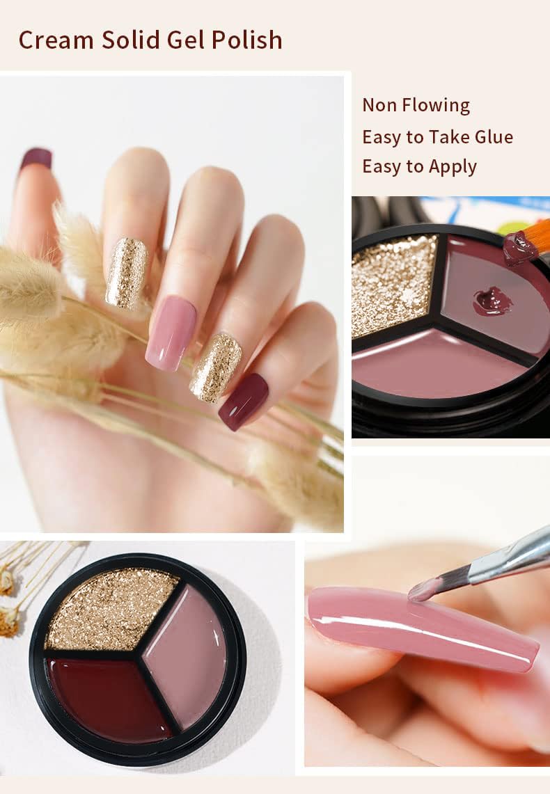 AIJIMEI 3-in-1 Solid Nail Polish Cream - Long Lasting Gel Nail Polish for DIY Manicure, Soak Off Nail Art Kit (0.5 fl.oz) - Perfect for Home Salon & Professional Nail Care | At-Home Manicures, Nail Art Designs, Salon-Quality Results