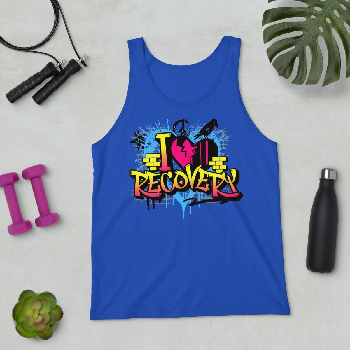 Recovery Rebel Graffiti Tank Top - Women's Vintage Streetwear Graphic Muscle Tee for Gym, Workout & Urban Fashion
