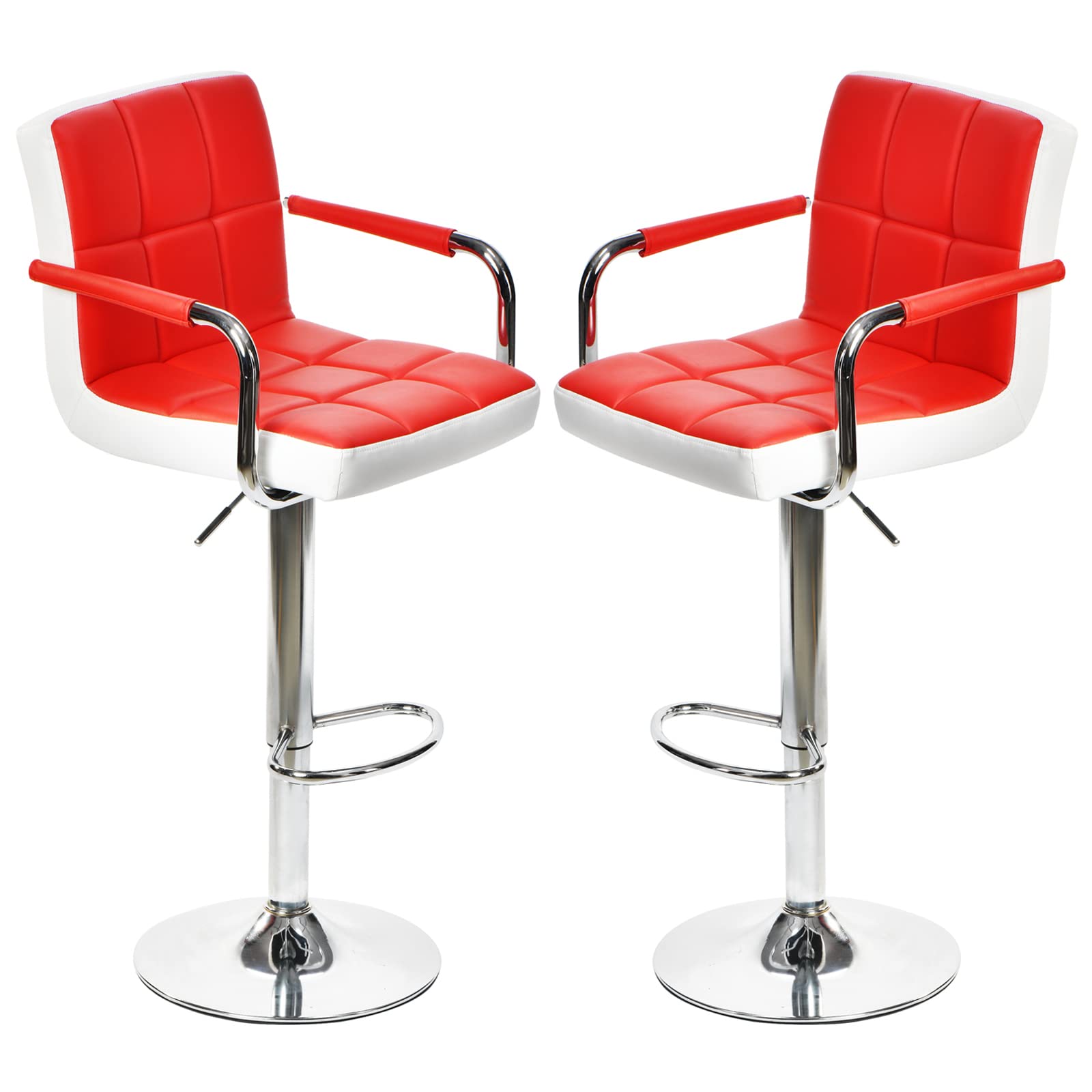 Swivel Bar Stools with Backrest & Armrests - Adjustable Height Red Bar Chairs for Home Bars, Kitchen Islands & Pub Counter Seating