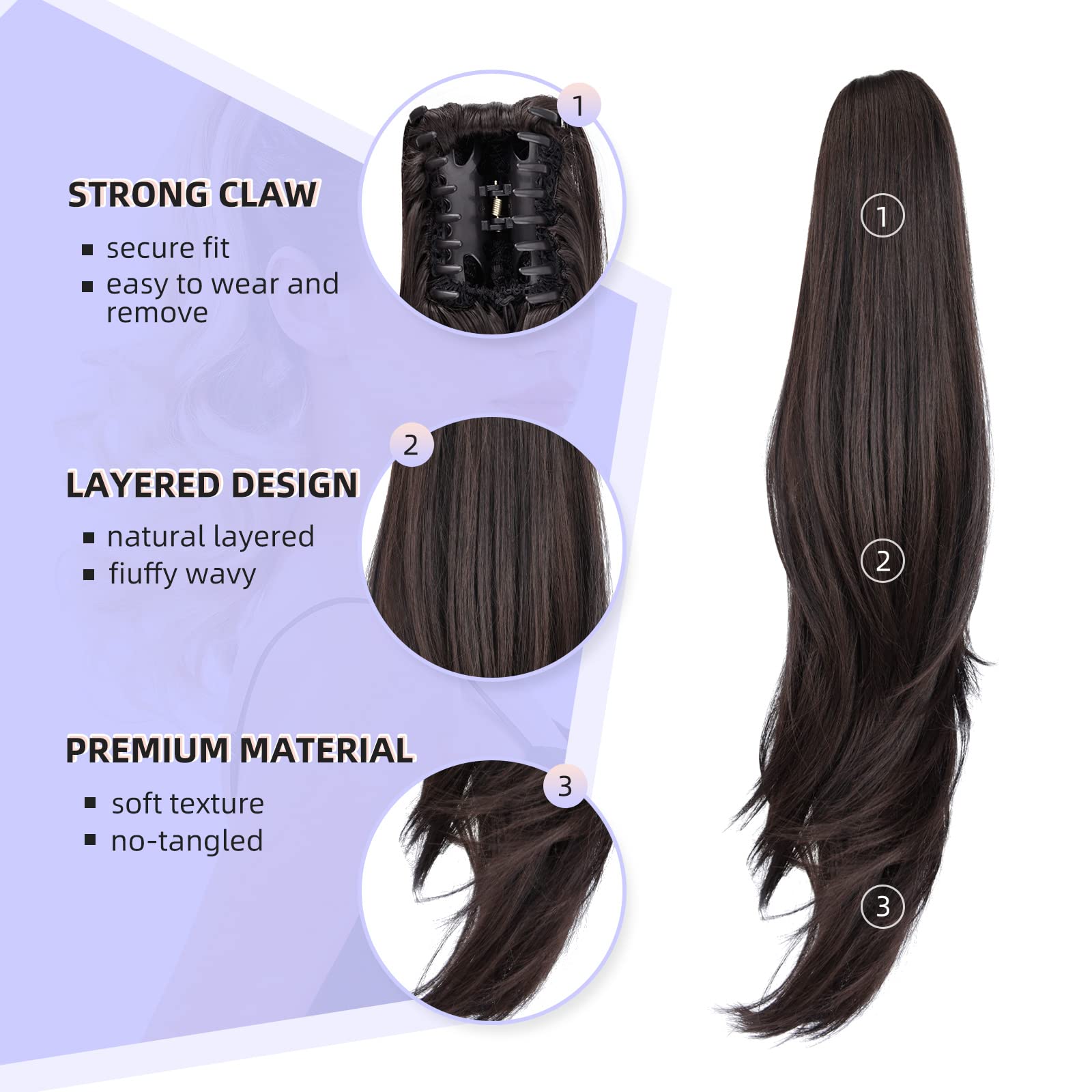 Natural Straight Ponytail Hair Extension with Claw Clip - Seamless Blonde Brown Black Hairpiece for Women - Perfect for Parties, Weddings & Everyday Styling