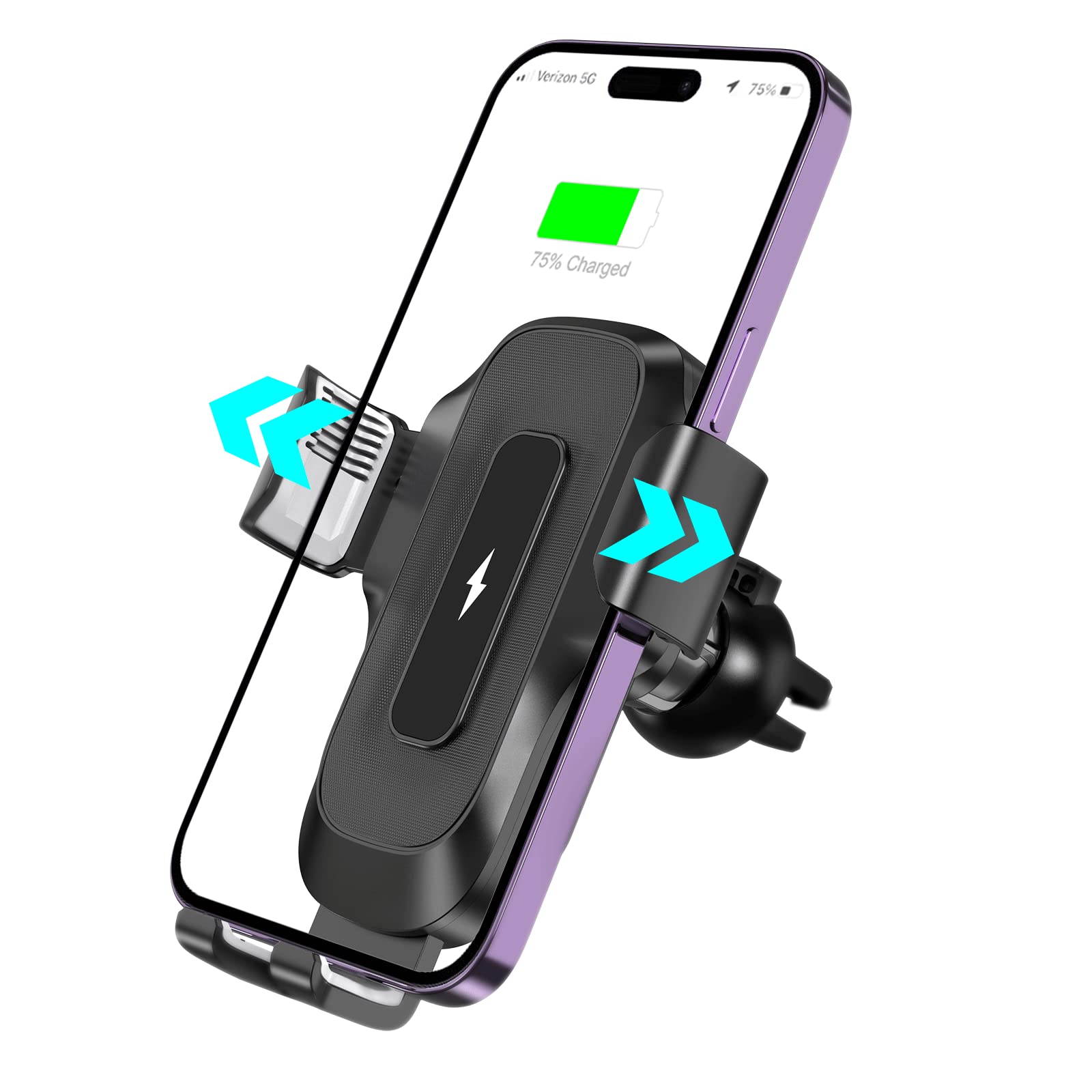 AMLINK 15W Qi Fast Wireless Car Charger - Auto Clamping Phone Holder for iPhone 14/13/12/11 Pro Max & Samsung Galaxy S23/S22/S21/S10/Note 20 - Secure Air Vent Mount - Perfect for Commuting, Road Trips & Hands-Free Driving