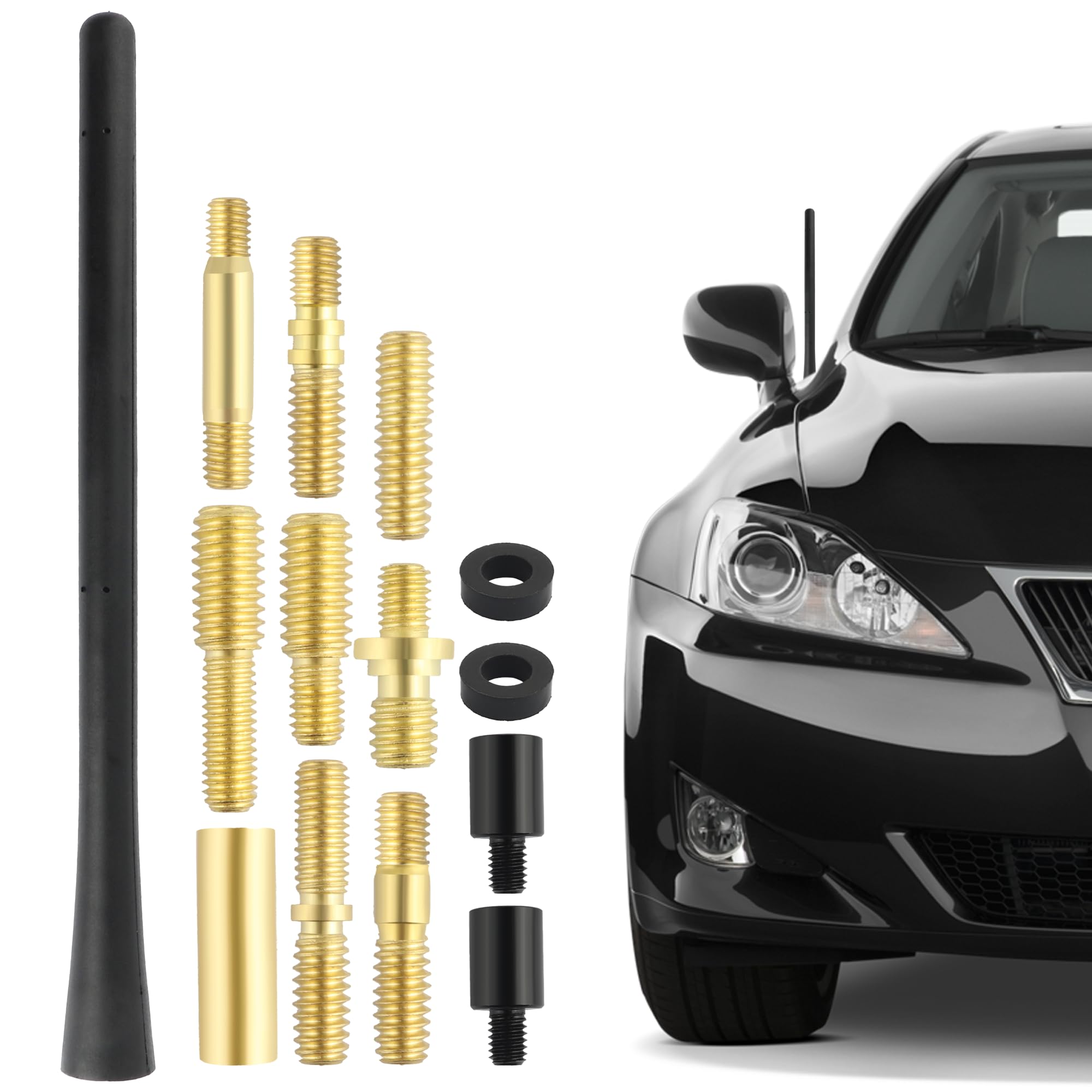 7 Inch Universal Car Antenna - Durable Rubber Roof Mount Replacement with 11 Screw Adapters - Compatible with Ford, Dodge, Jeep, Toyota - Perfect for Off-Roading & Daily Commuting