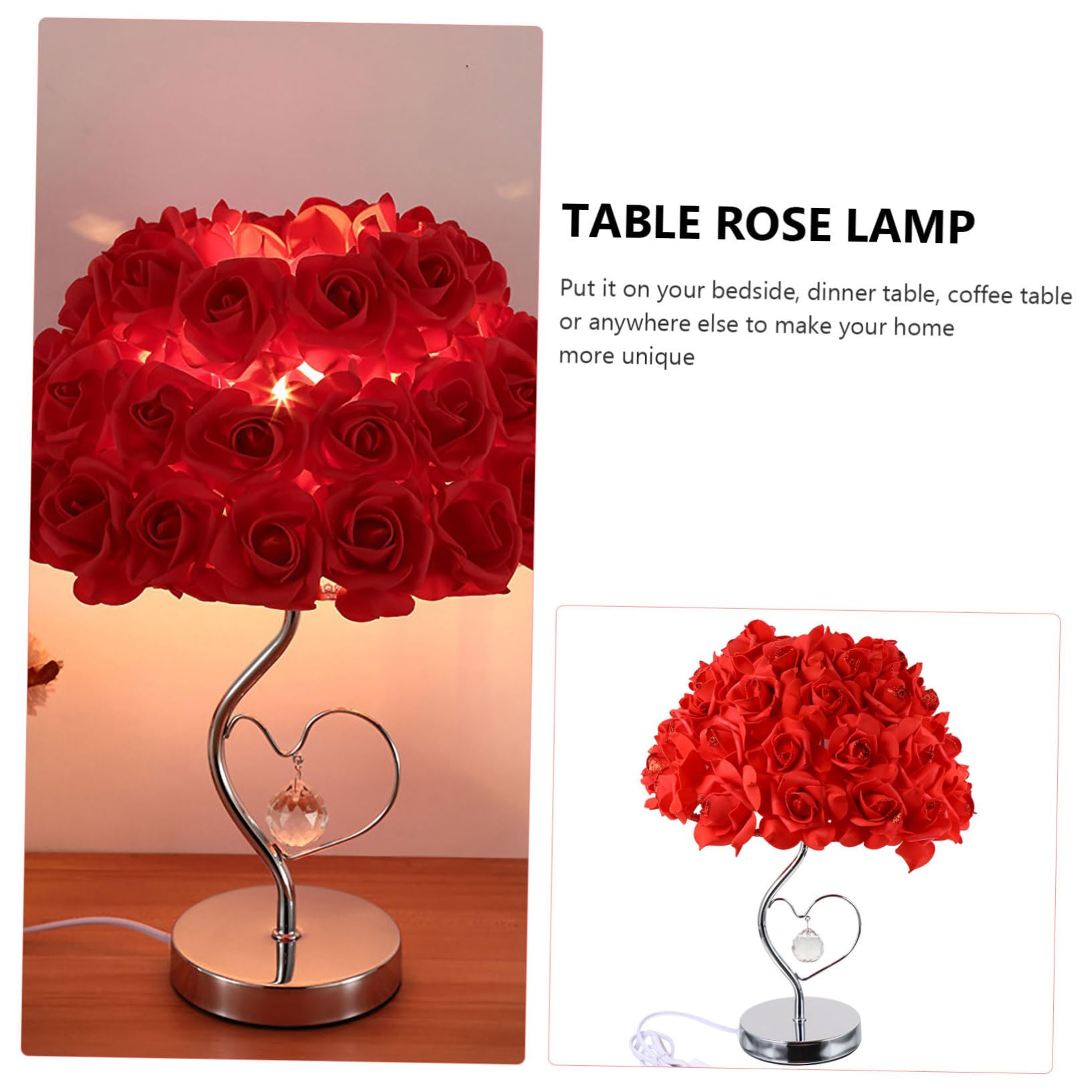 Uonlytech Rose Flower Lamp Shade Night Light - Romantic Red Rose Table Light with US Plug, Perfect Valentine's Day Gift for Women, Mothers & Girls | Bedroom Decor, Nursery Lighting, Wedding Centerpiece