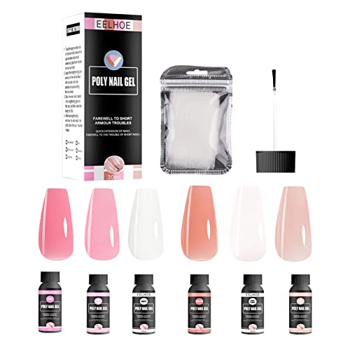 **6 Colors Poly Extension Gel - Fiberglass Nail Glue Gel for Strong & Long Nails | High Self-Leveling Nail Repair & Strengthening Gel | Perfect for DIY Manicures, Salon Nail Art & Professional Nail Extensions**