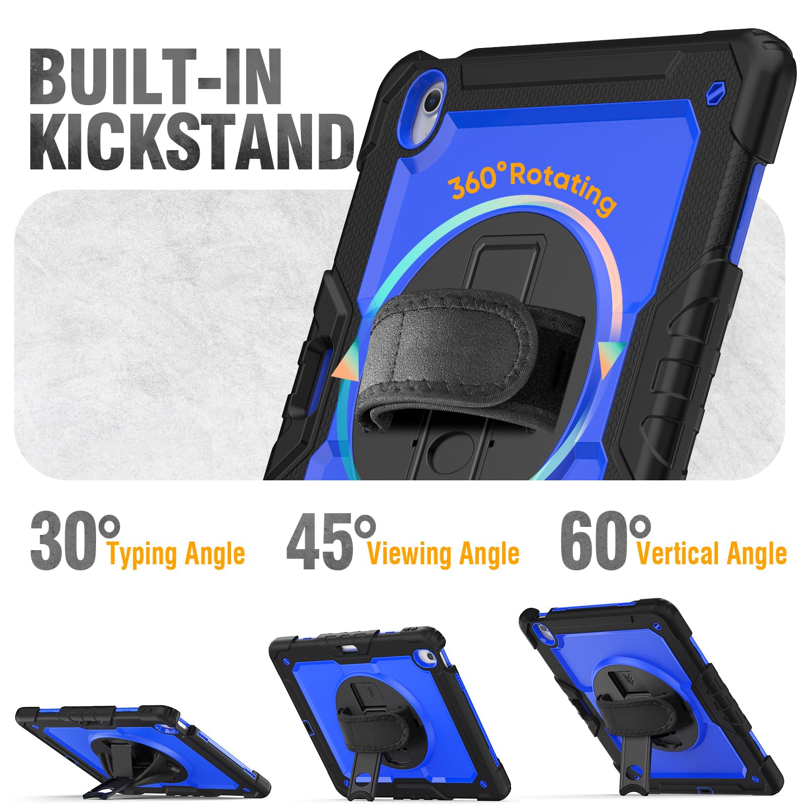 Shockproof iPad Air 5th/4th Generation 10.9 Inch Case with Pencil Holder, Built-in Screen Protector & Hand Strap - Compatible with iPad Air 5/4 Models A2316 A2324 A2588 A2589 A2591 A2072 A2325 - Blue Protective Cover for Work, School & Travel