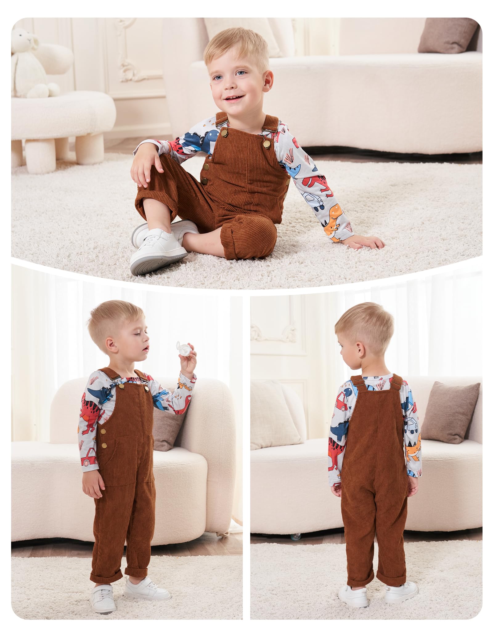Baby Boy Winter Clothes Set - Long Sleeve Top & Suspender Pants Outfit for Infants & Toddlers | Warm & Stylish Winter Wear for Playdates & Holiday Photos