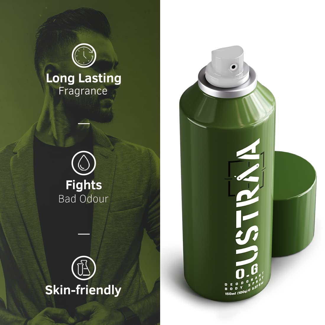 USTRAA O.G Deodorant Body Spray for Men - 150ml | Long-Lasting Passionate Cologne | Natural Skin-Friendly Formula | Odor Protection | Perfect for Work, Gym & Date Nights