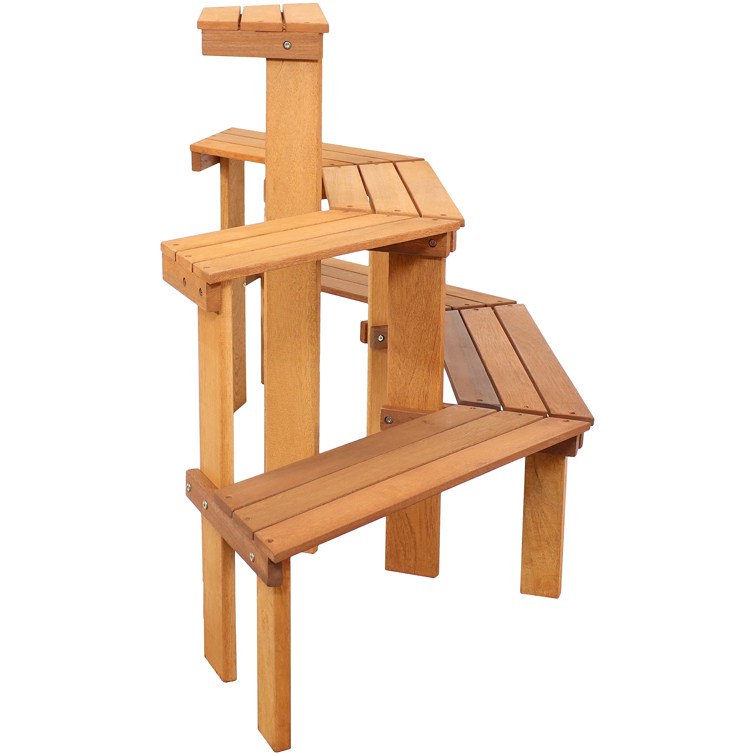 Sunnydaze 3-Tier Meranti Wood Outdoor Plant Stand with Teak Oil Finish - 5.75 Feet Wide - Indoor & Outdoor Use - Perfect for Patio, Garden, Balcony & Home Decor