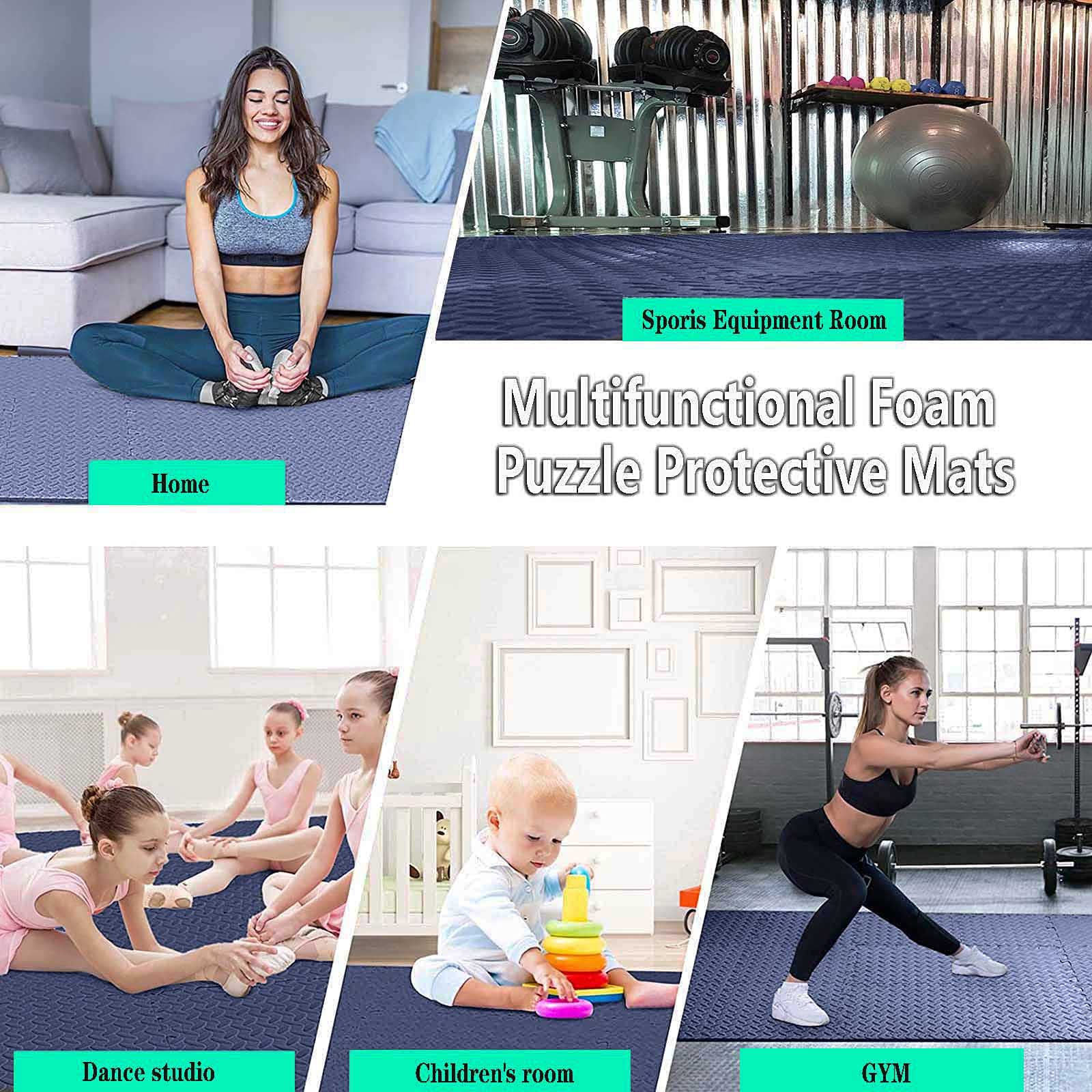 Premium EVA Foam Exercise Mats - 12-Piece Interlocking Gym Floor Tiles for Home Workouts, Yoga, Pilates & Treadmill Protection (60x60x1cm, Navy Blue) - Ideal for Home Gyms, Fitness Studios & Kids Play Areas