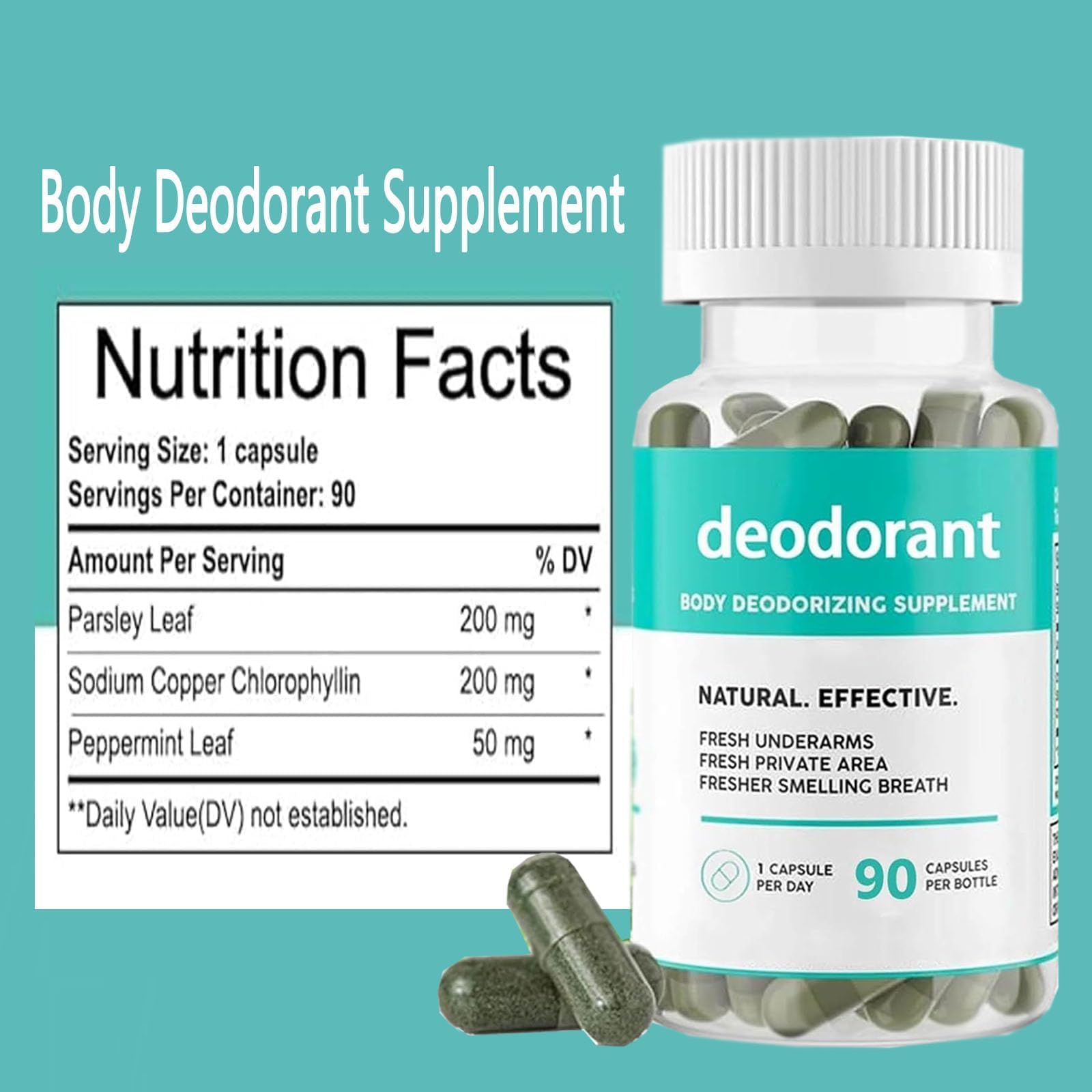 Natural Body Deodorant Capsules for Women - 90 Count (3 Pack) | Internal Odor Control Supplement | Fresh Breath & Sweat Reduction | Perfect for Gym, Work & Daily Use