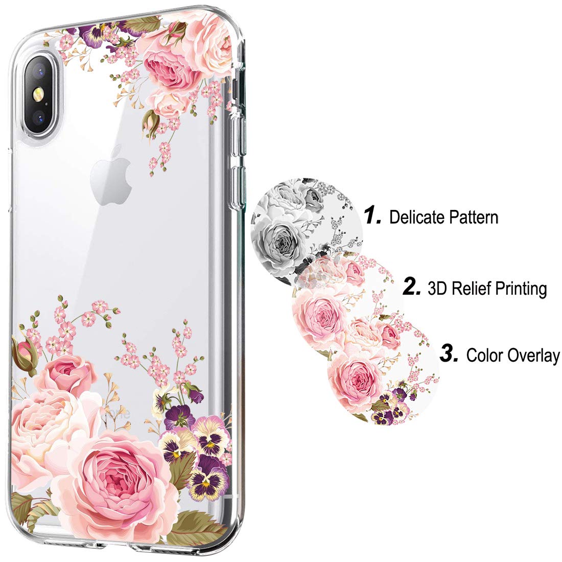 Slim Shockproof Clear Floral TPU Phone Case for iPhone Xs/X (5.8