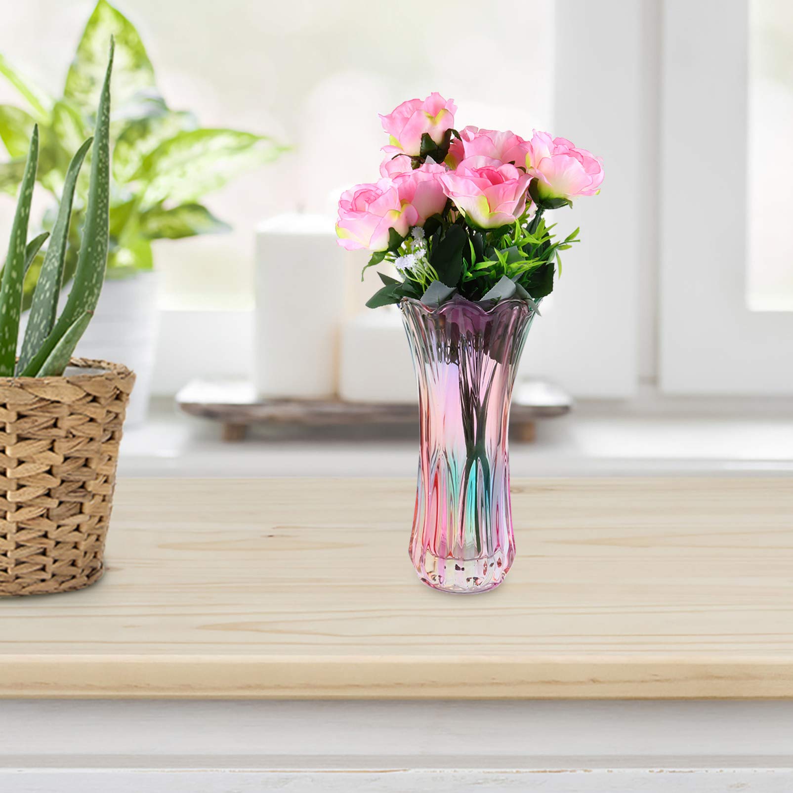 BESPORTBLE Decorative Glass Flower Vase - Rainbow Thickened Crystal Vase for Home, Office, Wedding Decor - Perfect for Centerpieces, Table Decorations and Gift Giving