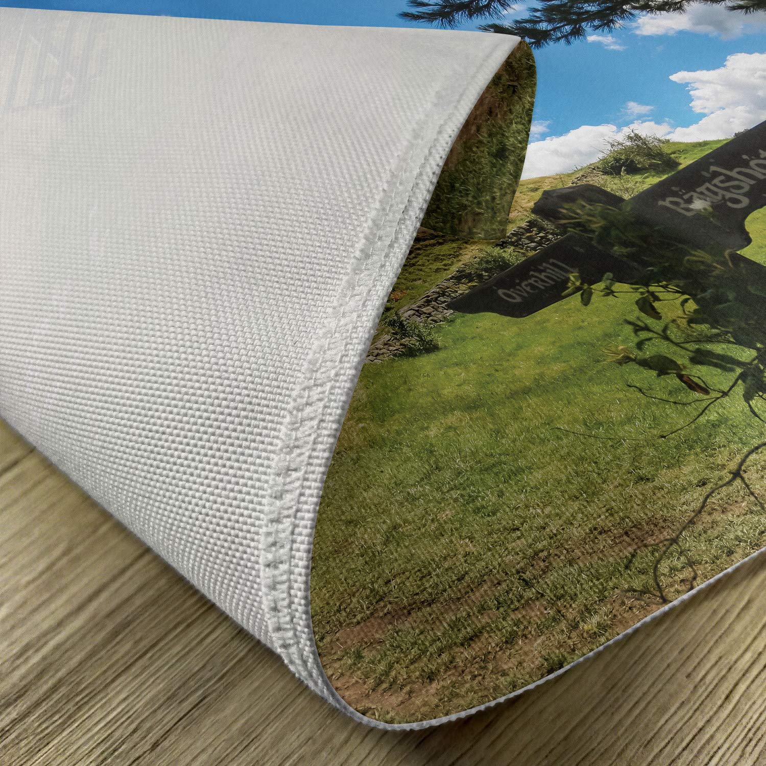 Ambesonne Hobbit Place Mats Set of 4 - Overhill Hobbit Village in Matamata New Zealand Fantasy Scene Print, Washable Fabric Dining Table Mats for Kitchen & Home Decor in Green & Blue - Perfect for Themed Parties, Lord of the Rings Fans, and Fantasy Dinner Settings