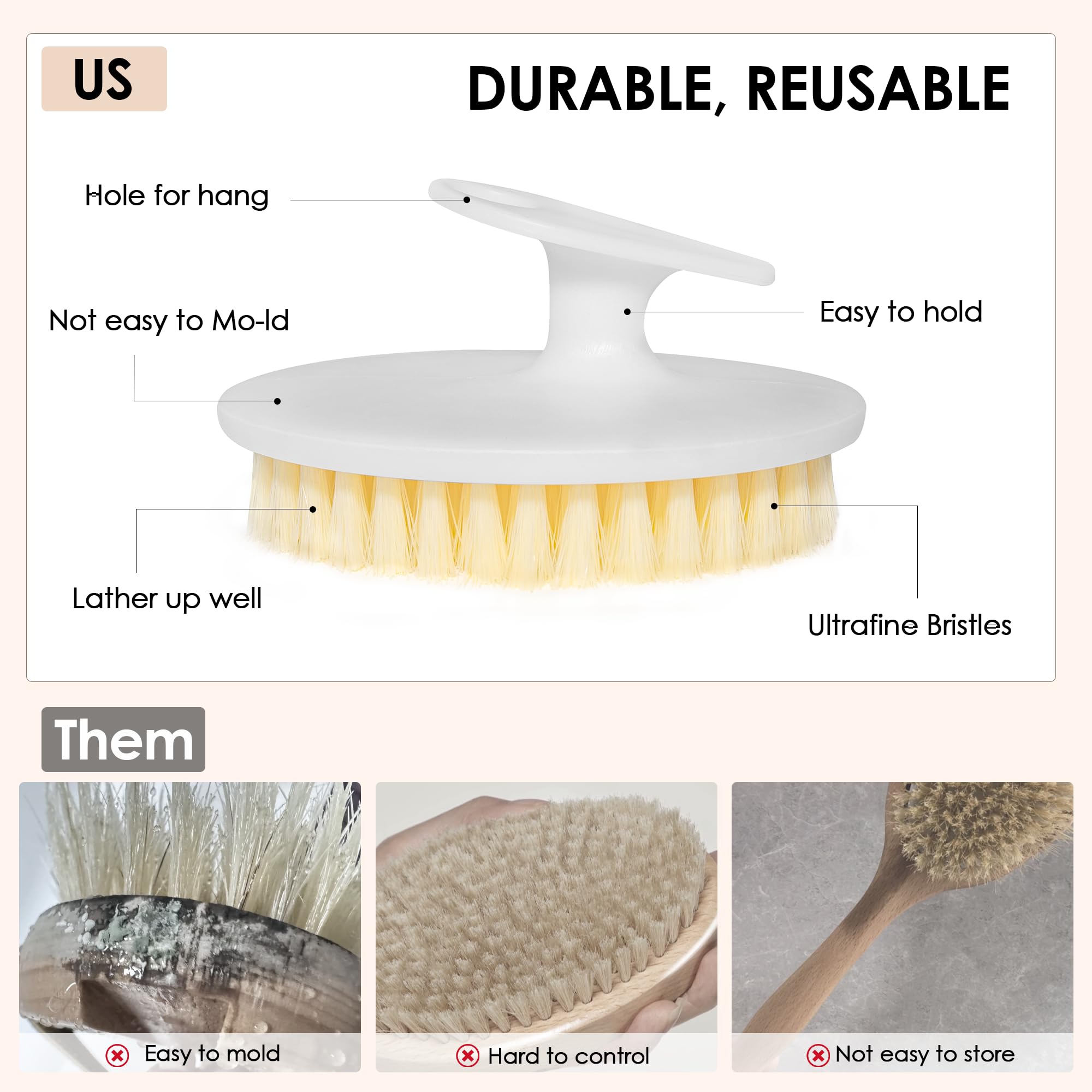 INNERNEED Exfoliating Shower Brush with PP Bristles - Pack of 4 for Deep Cleansing, Cellulite Massage & Lymphatic Drainage | Improve Blood Circulation & Skin Texture | Perfect for Spa, Home Use & Self-Care Routine