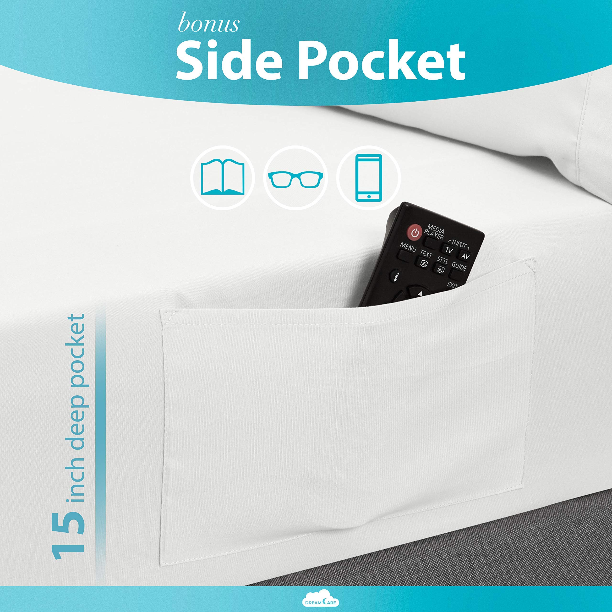 Cooling Full Size Bed Sheets Set - 6pcs Soft 100% Brushed Polyester with Side Pocket - Breathable & Durable for Hot Sleepers - Perfect for Summer Nights & Guest Rooms - White