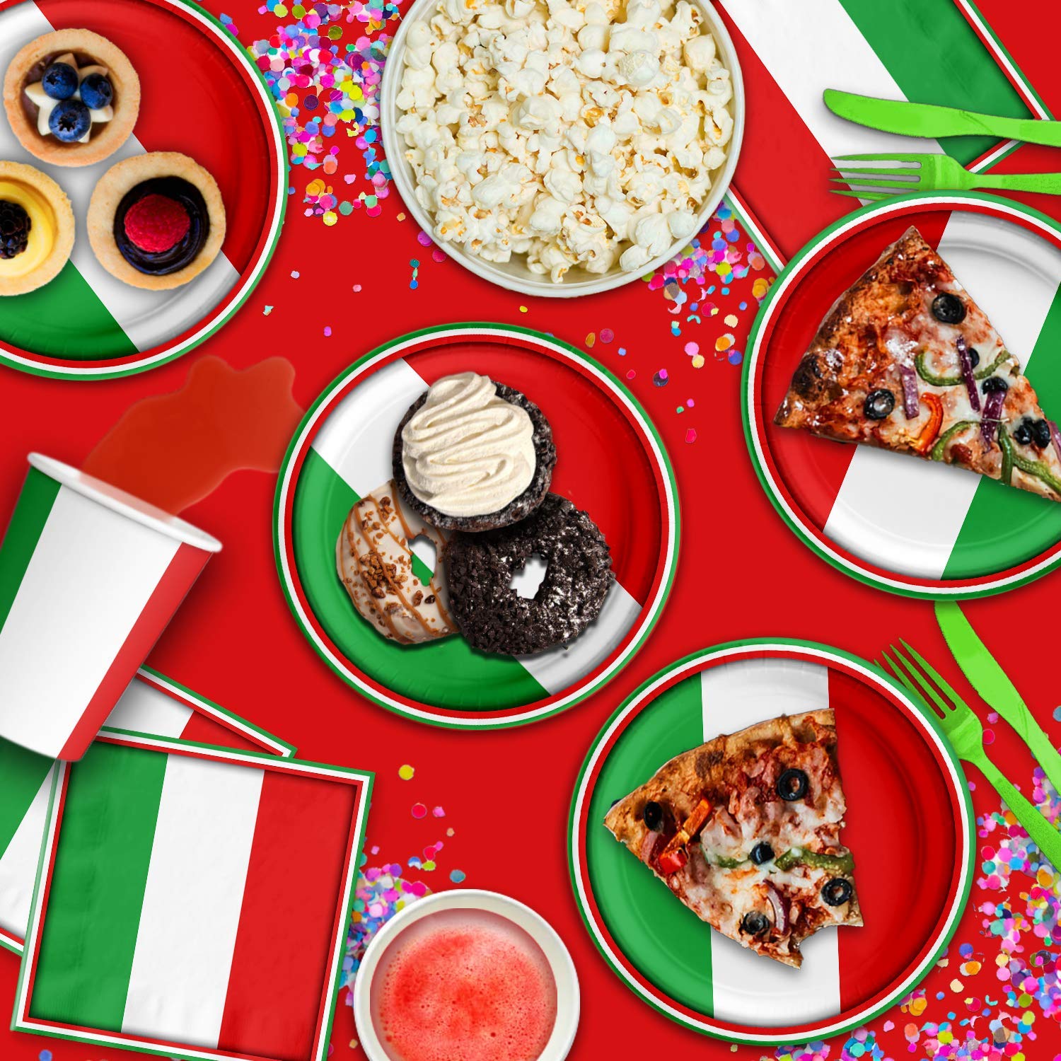 Italian Flag Themed Birthday Party Supplies Set - 16-Piece Tableware Kit with Plates, Napkins & Cups for Patriotic Celebrations & National Day Events