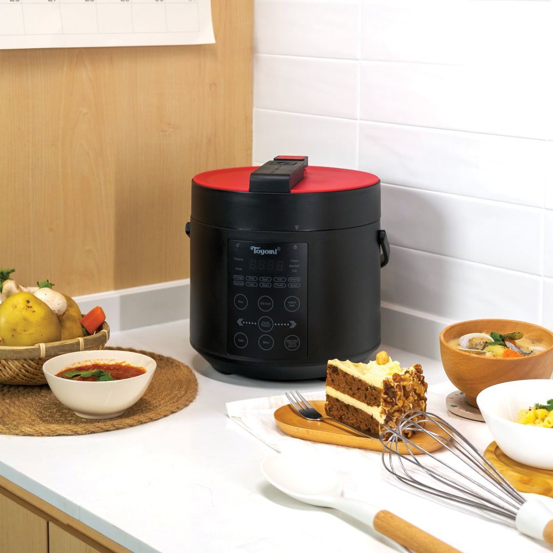 TOYOMI 2L Electric Pressure Cooker and Rice Cooker Combo with Duo Pot PC 2001 + 3.2L Matte Air Fryer AF 3255 Bundle Set - Perfect for Small Kitchens, Dorms, and Quick Healthy Meals