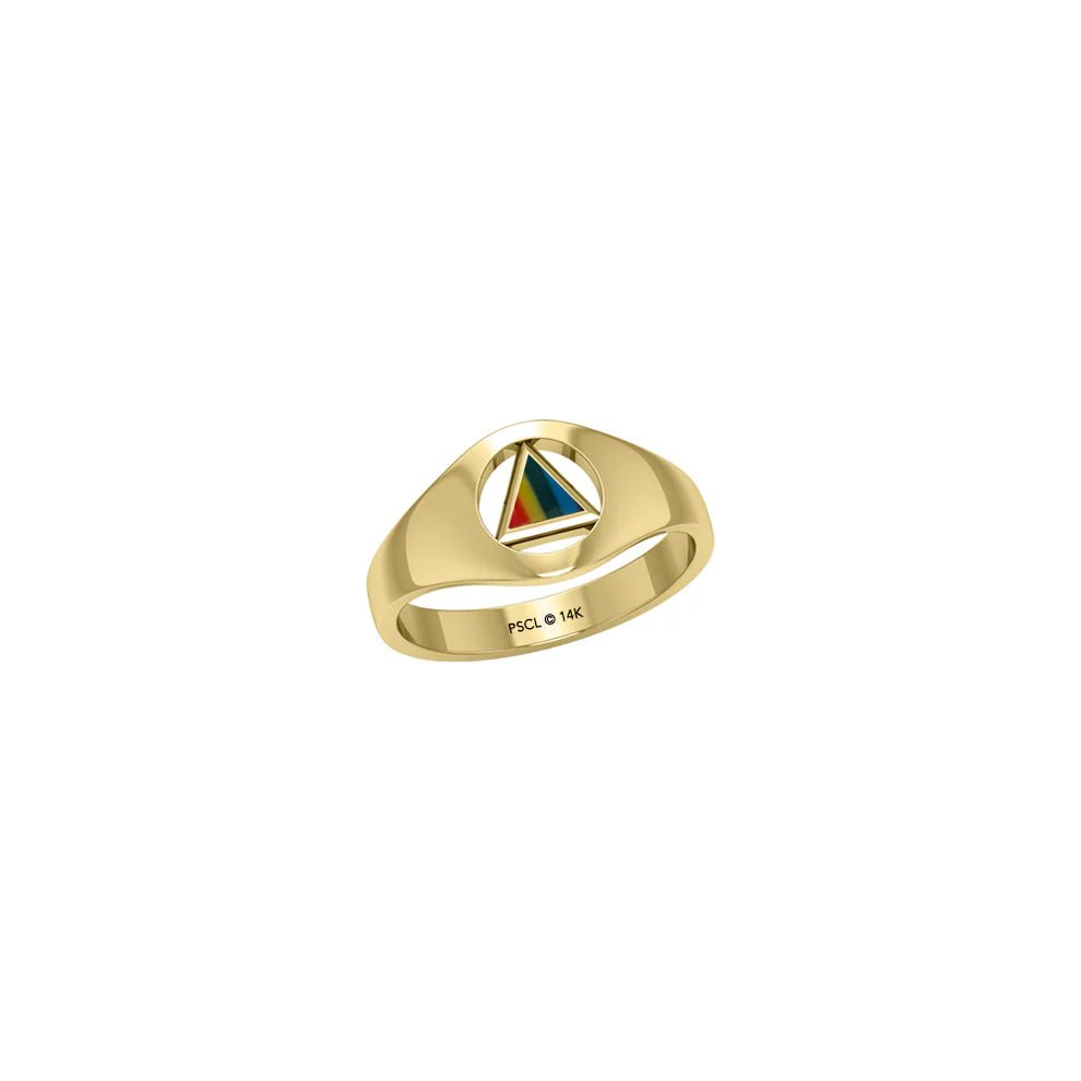 14K Solid Yellow Gold Ring with Inlaid Recovery Symbol - AA Sobriety Jewelry for Addiction Recovery & 12 Step Programs - Perfect Gift for Sobriety Anniversary, Birthday or Special Occasion