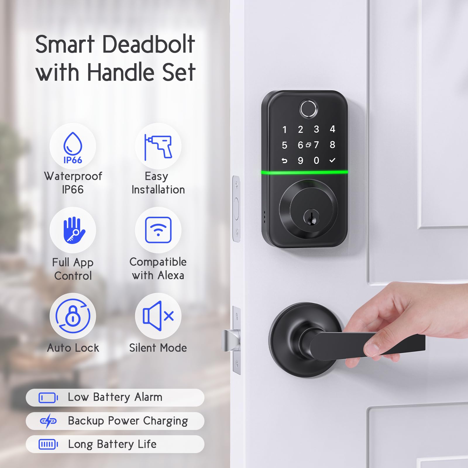 Smart Keypad Door Lock with Fingerprint & APP Control - Keyless Entry Deadbolt with 2 Levers - Waterproof Electronic Door Lock with Code - Perfect for Front Door Security & Smart Home Access