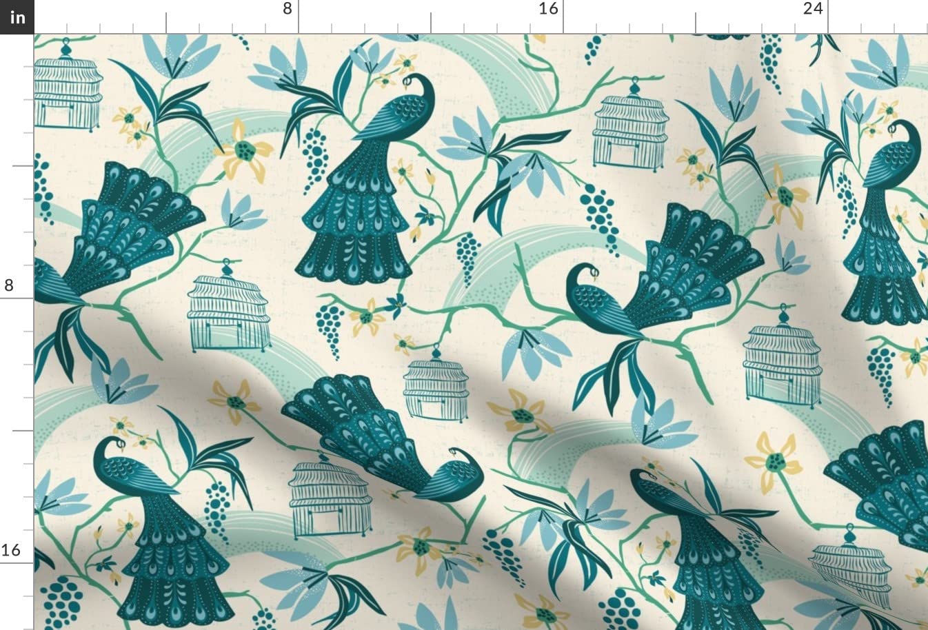 Peacock Chinoiserie Printed Minky Fabric - Cream Animal Feathers Retro Traditional Nature Design - Fat Quarter for Sewing Baby Blankets, Quilt Backing, Plush Toys & DIY Craft Projects