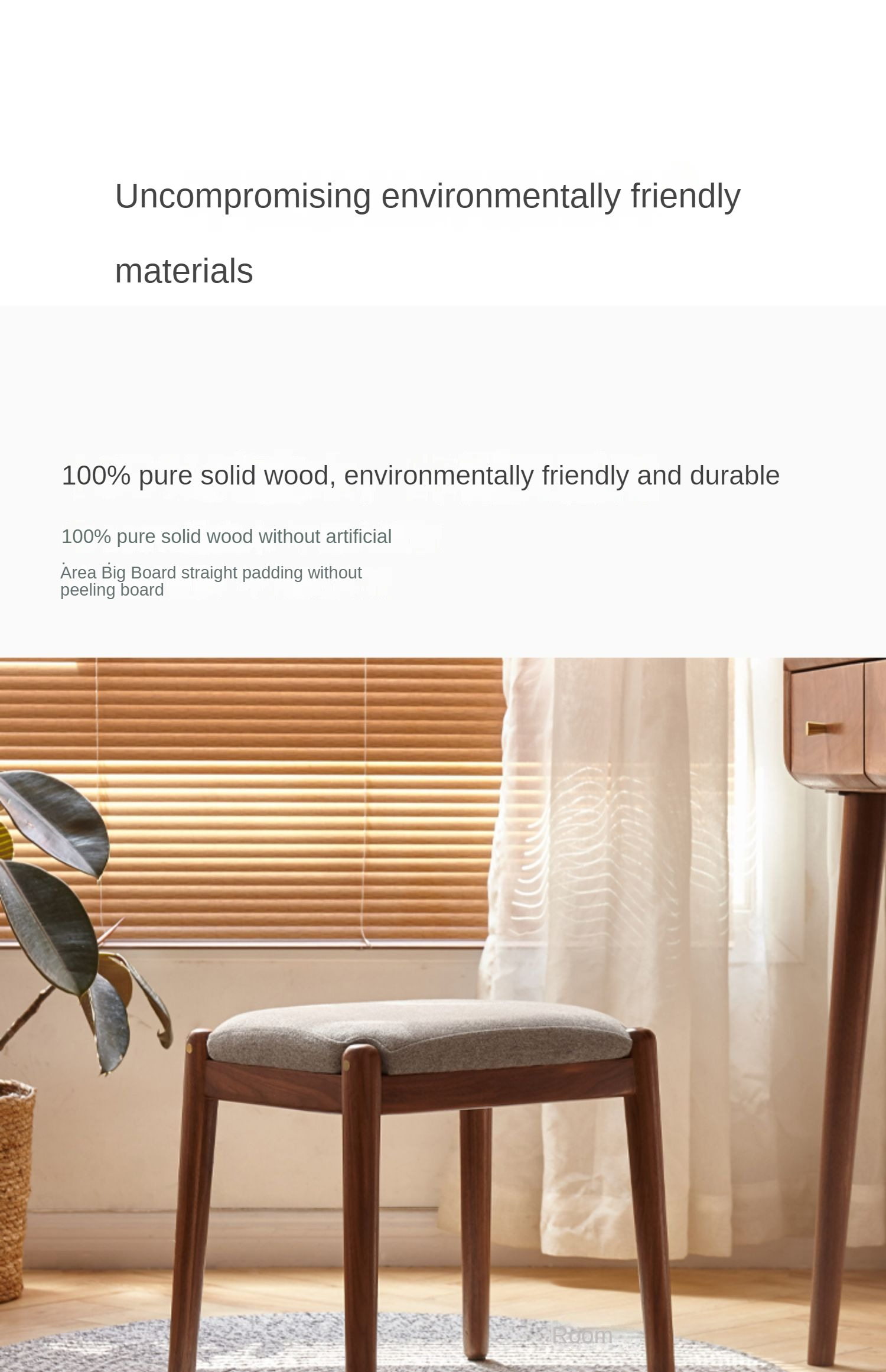Premium Black Walnut Solid Wood Square Makeup Stool - Durable Vanity Seat with Storage for Bedroom, Bathroom & Dressing Room - Natural Wooden Stool for Makeup Table, Vanity Desk & Dressing Area