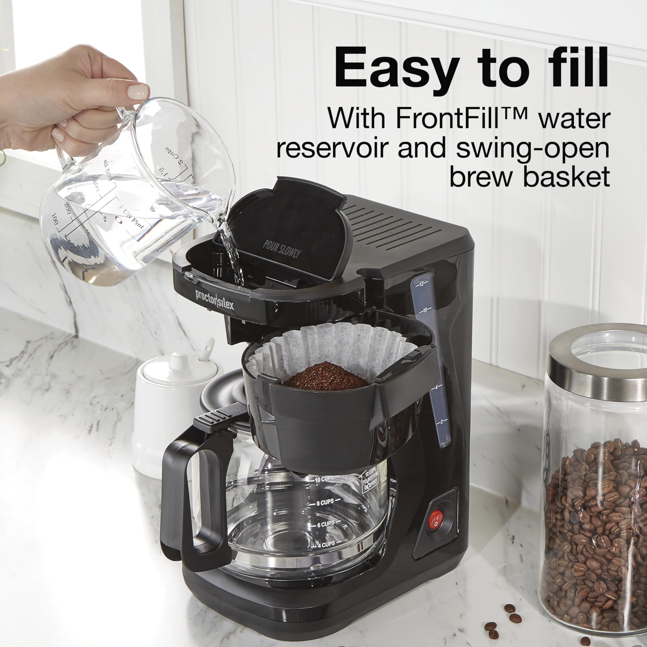 Proctor Silex 12-Cup Programmable Drip Coffee Maker with Digital Display & FrontFill Water Tank - Black and Silver (43685PS) - Perfect for Home, Office & Entertaining
