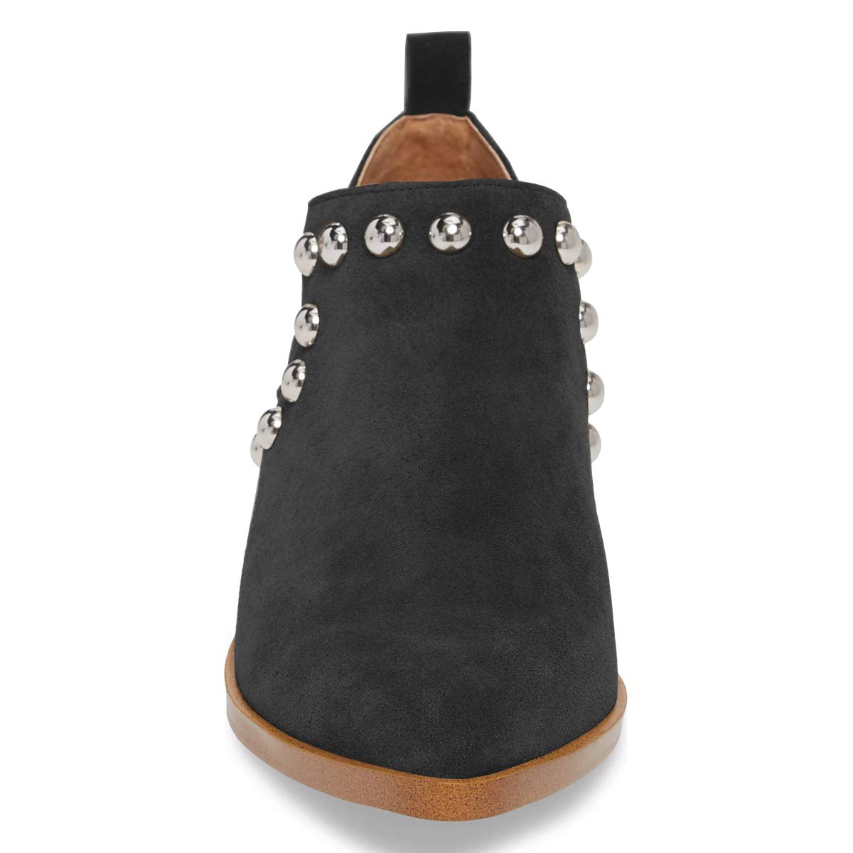 YDN Women's Stacked Low Heel Loafers - Slip On Studded Pointed Toe Dress Shoes for Work, Office & Casual Outfits | Comfortable & Stylish Pumps for Women