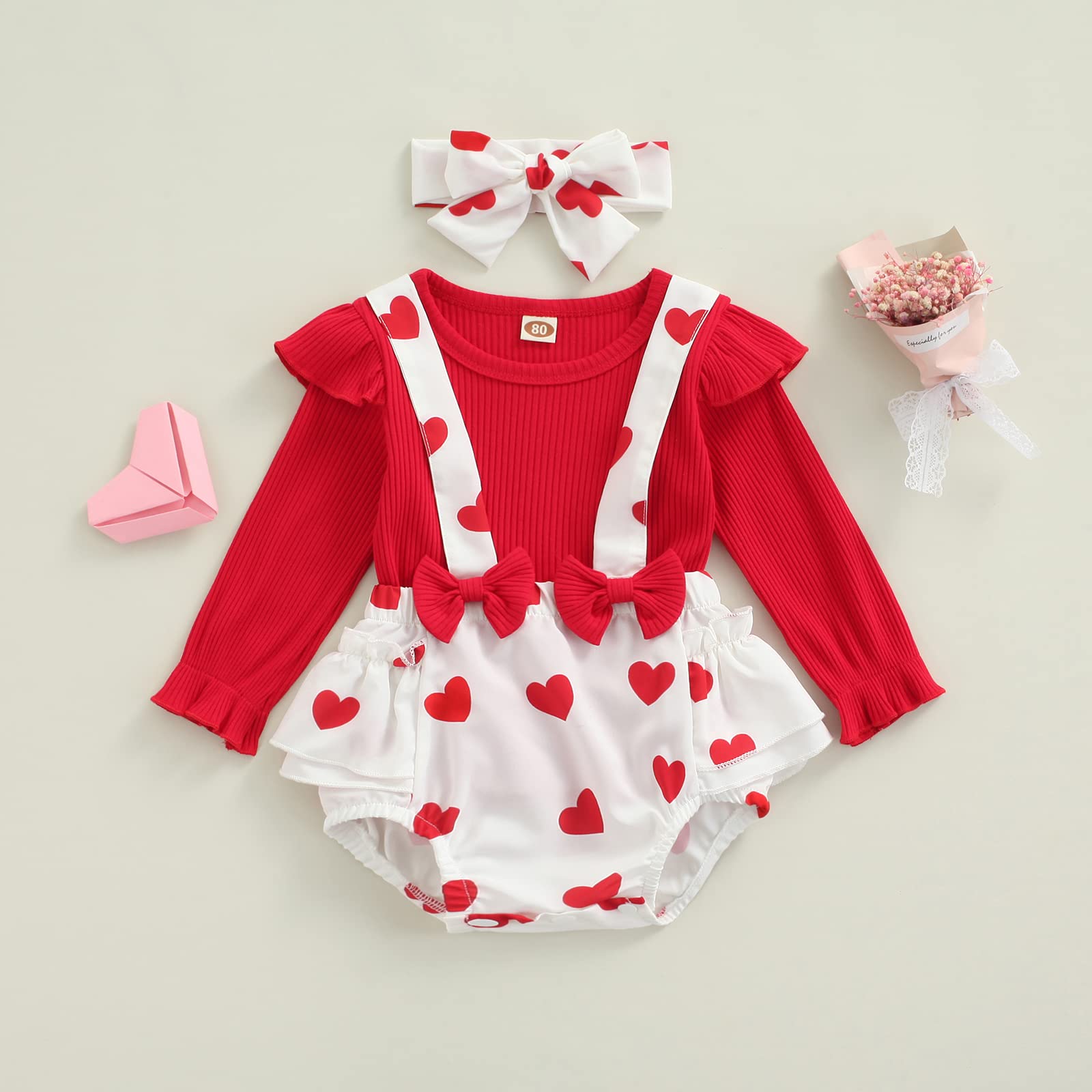 **Baby Girls Romper Outfits - Long Sleeve Heart Print Skirt Romper & Headband Set | Cute Outfits for Infants, Toddlers, Birthday, Photo Shoots & Daily Wear**