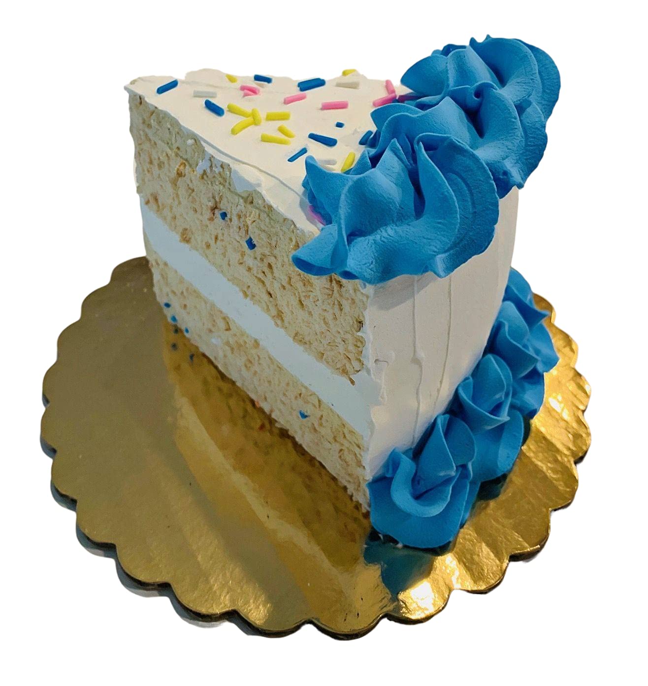 Dezicakes Fake Cake Slice - Artificial Cake Display for Home & Kitchen Decor - Faux Dessert Decoration - Blue Sprinkles Birthday Cake Prop | Perfect for Party Decorations, Photo Shoots & Dessert Table Displays