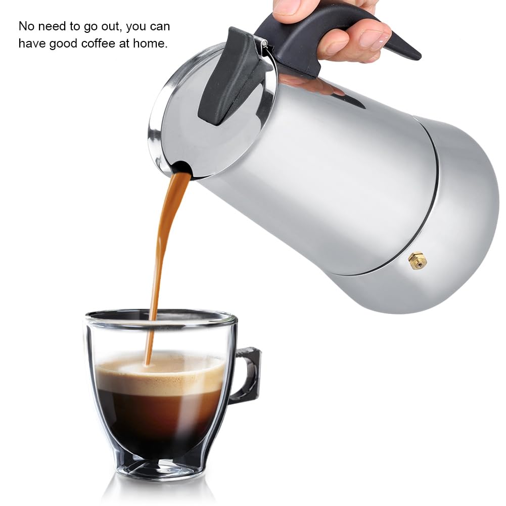 Stovetop Espresso Maker - 2/4/6/9 Cup Portable Stainless Steel Moka Pot | Italian Coffee Maker for Gas, Electric & Induction Stoves (300ml) | Perfect for Home, Office & Camping Coffee Brewing
