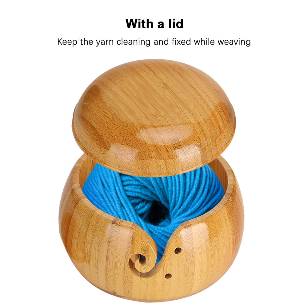 Wooden Yarn Storage Bowl with Removable Lid - Handmade Knitting & Crochet Accessories Kit - Perfect for Needlework, Crafting, and Home Decor Organization