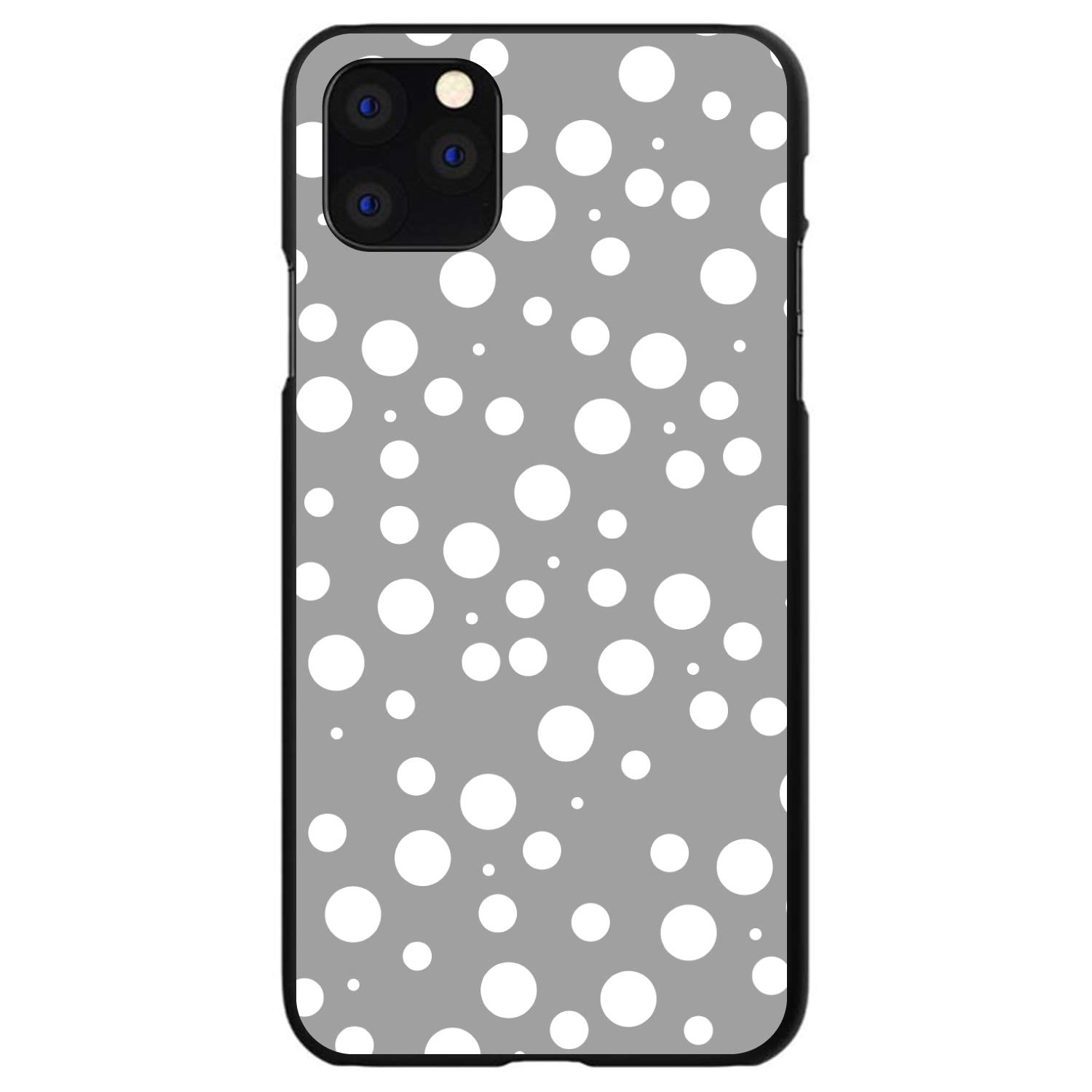 DistinctInk Ultra Slim Hard Plastic Case for iPhone 11 (6.1 Inch) - Black Cover with Grey & White Polka Dot Bubbles Pattern - Lightweight Protective Phone Cover for Everyday Use, Work, and Travel