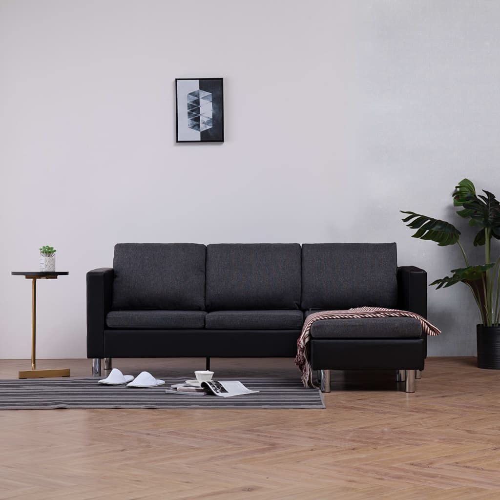 3-Seater Sofa with Cushions - Black Faux Leather Modern Loveseat for Living Room, Apartment or Office - Perfect for Small Spaces, Home Theater & Guest Seating