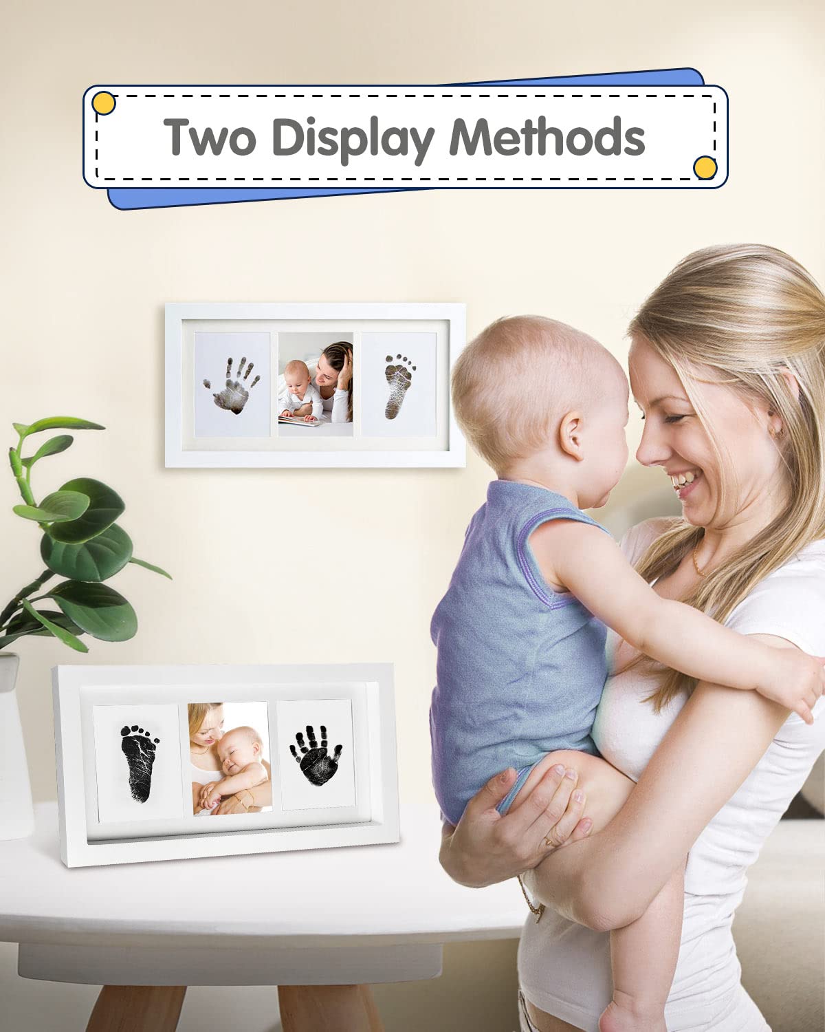 MOXTOYU Baby Handprint and Footprint Photo Frame Kit - Non-Toxic Newborn Keepsake Set with 2 Clean-Touch Ink Pads, 6 Imprint Cards & 4 Cute Clips | Perfect Baby Shower Gift for First Birthday, Christening or Mother's Day | Capture Precious Memories of Your Little One's Tiny Hands and Feet