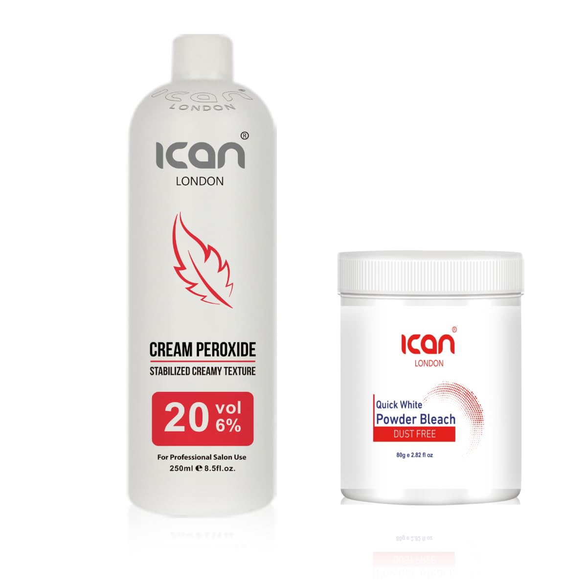 ICAN LONDON Professional Hair Bleach Kit - 20 Volume 6% Cream Peroxide (250ml) + White Powder Lightener (80g) for Salon-Quality Blonde Highlights & Full Bleaching | At-Home Hair Lightening & Professional Styling