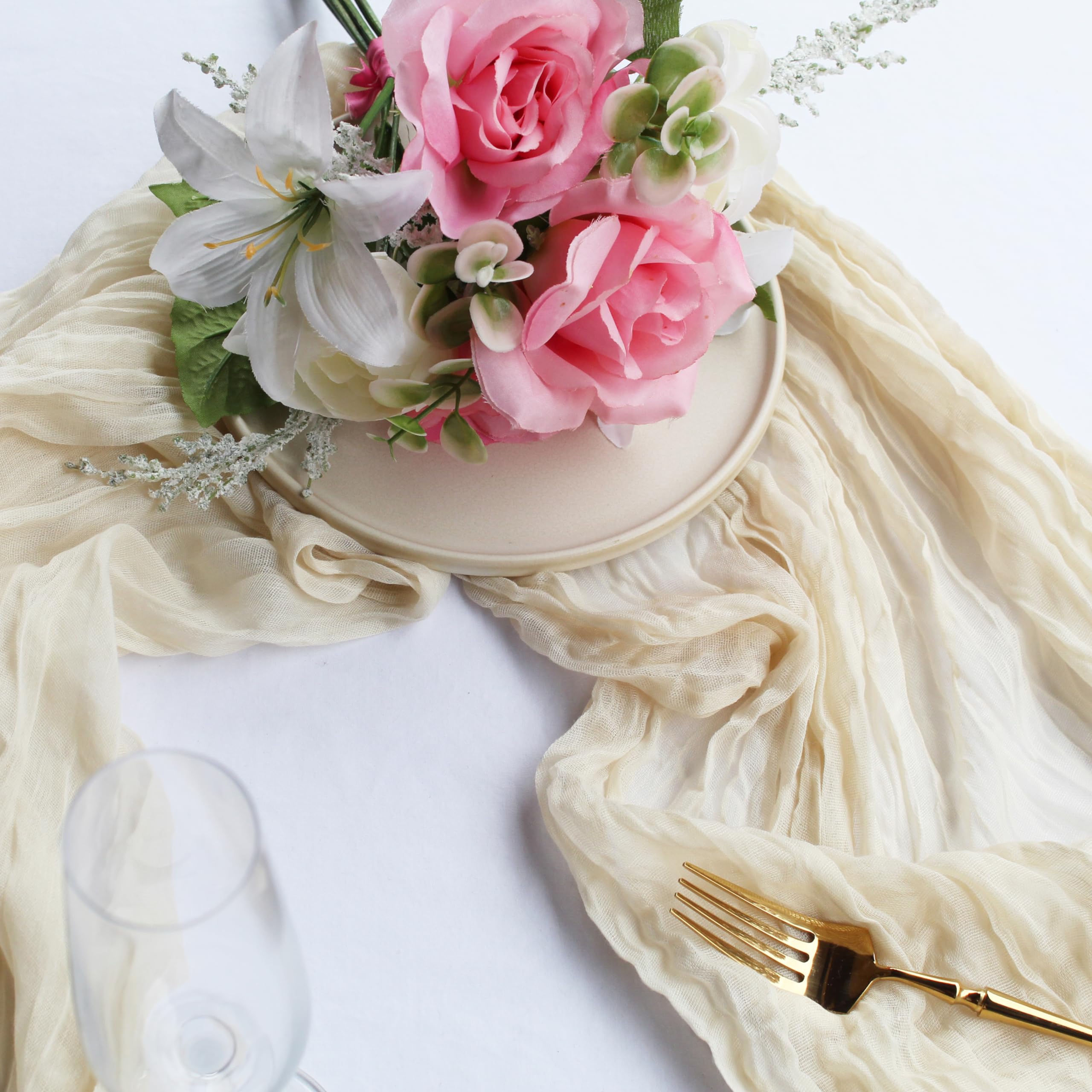 6 Pack 10Ft Beige Cheesecloth Table Runner 35x120 Inch Gauze Table Runner - Rustic Wedding Decor, Gender Reveal Party, Tea Party & Boho Home Decor - Perfect for Farmhouse Tables, Bridal Showers & Outdoor Events