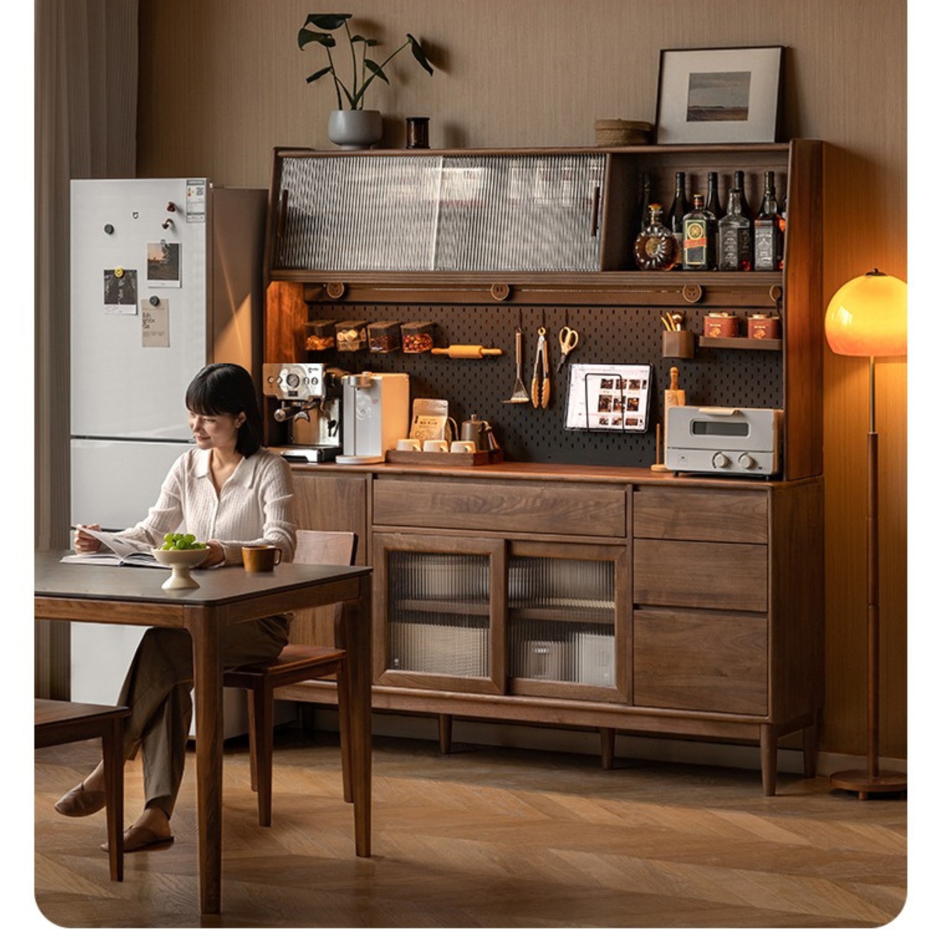 Black Walnut Solid Wood Modern Sideboard - Minimalist Buffet Cabinet for Dining Room, Living Room & Entryway Storage