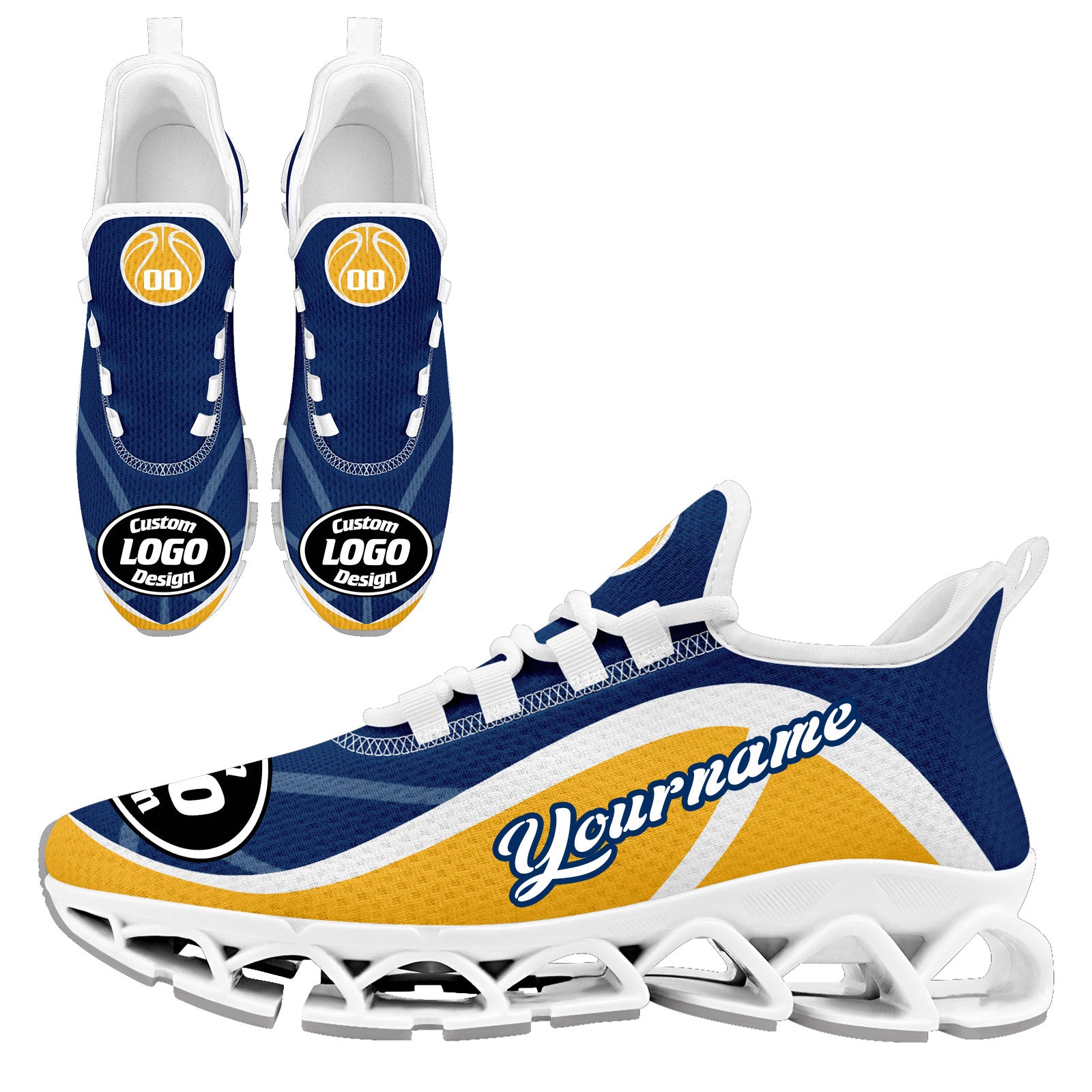 Custom Blue & Yellow Maxsoul Personalized Sneakers - Lightweight Comfortable Walking Shoes for Men & Women (Style FN003XD D020391) - Perfect for Running, Gym Workouts & Casual Wear