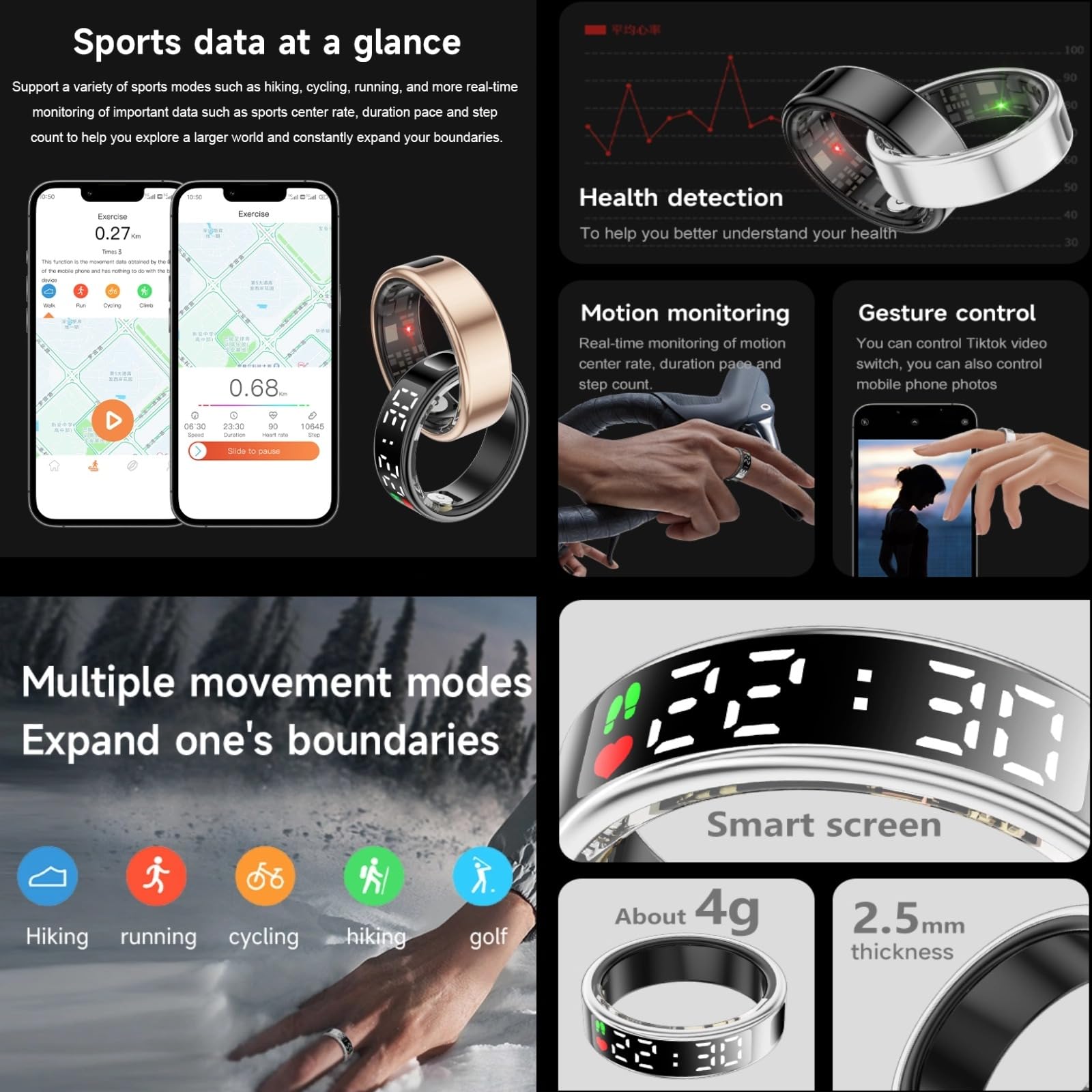 2025 Upgraded Smart Ring with LED Display - Heart Rate & Sleep Monitor, Fitness Tracker, Remote Camera Control, IP68 Waterproof for Swimming & Sports | No App Fee | Perfect for Health Tracking, Workouts & Daily Activity Monitoring