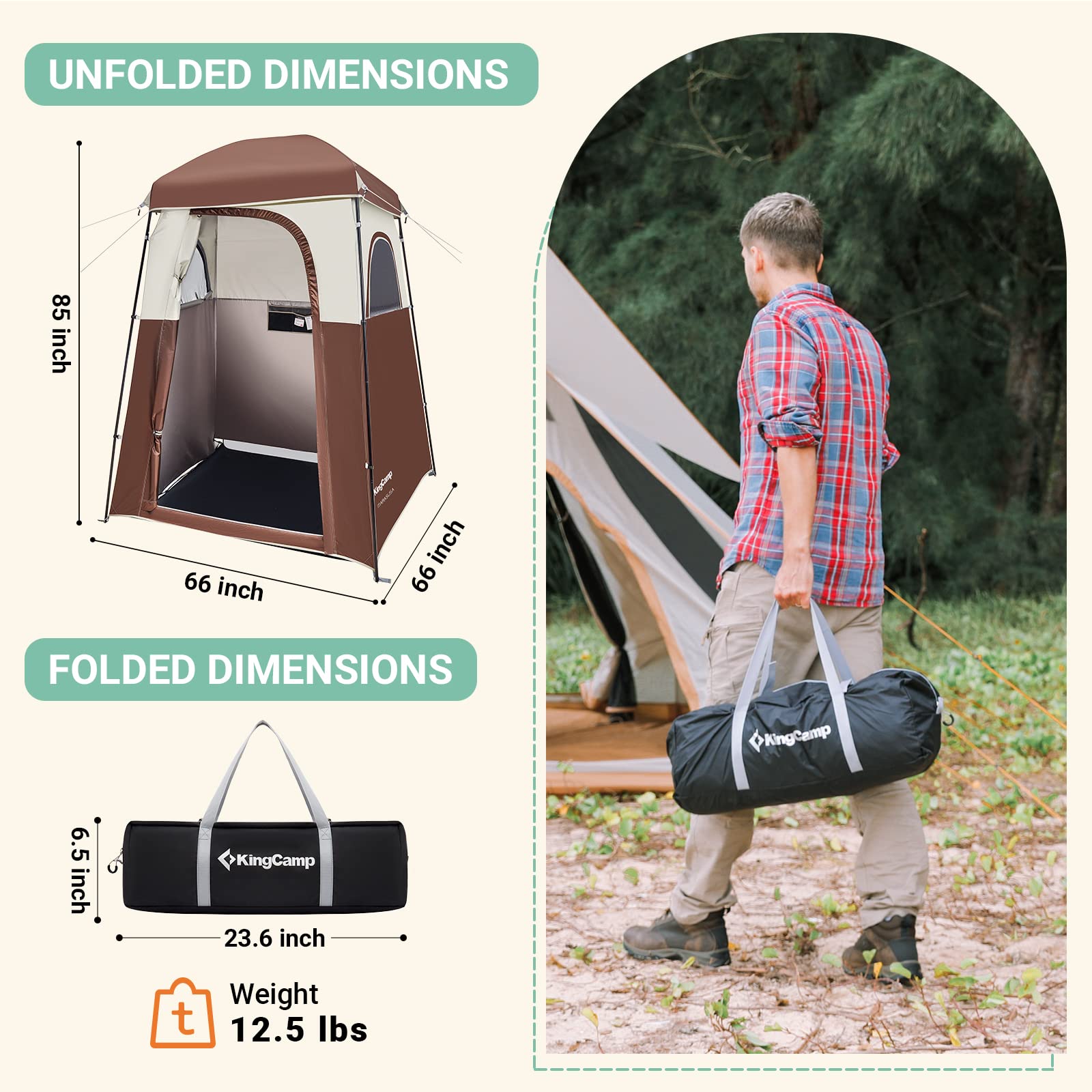 KingCamp Portable Camping Shower Tent with Waterproof Shower Bag - Outdoor Privacy Shelter for Camping, Beach, Hiking & Backpacking
