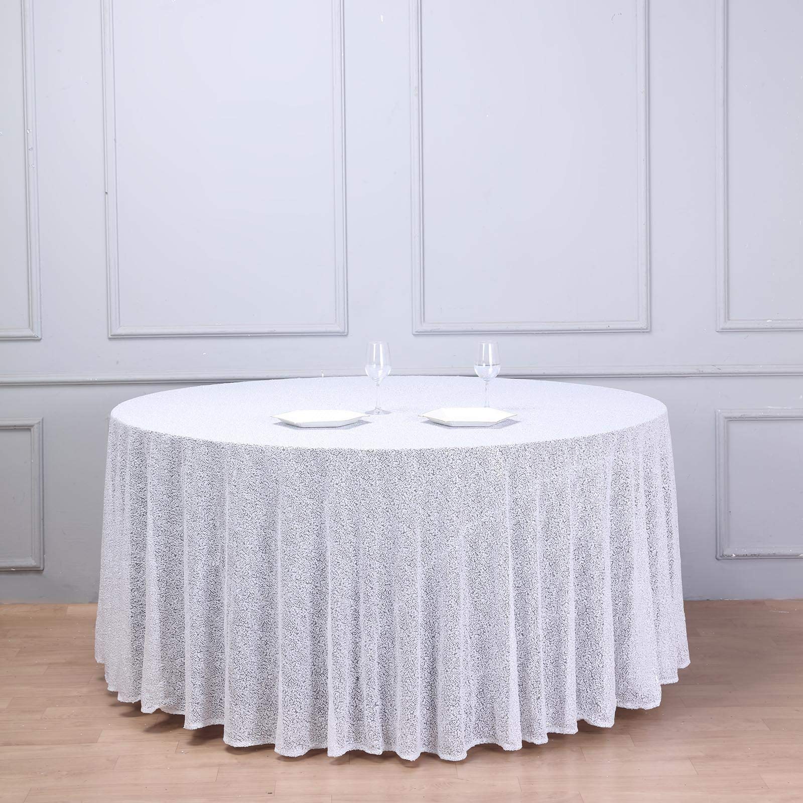 BalsaCircle 120-Inch White Sequin Round Tablecloth - Elegant Wedding Party Decor, Cake Table Cover, Dessert Display, Banquet & Special Event Table Linens - Perfect for Bridal Showers, Birthday Parties, and Holiday Celebrations