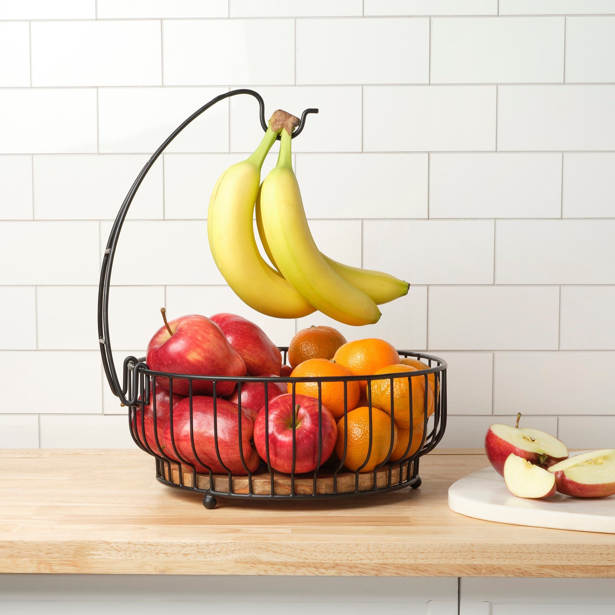 Savannah Fruit Storage Basket with Banana Hook - Natural Woven Basket for Organizing Fruits, Vegetables & Kitchen Essentials - Perfect for Countertop, Pantry & Farmhouse Decor