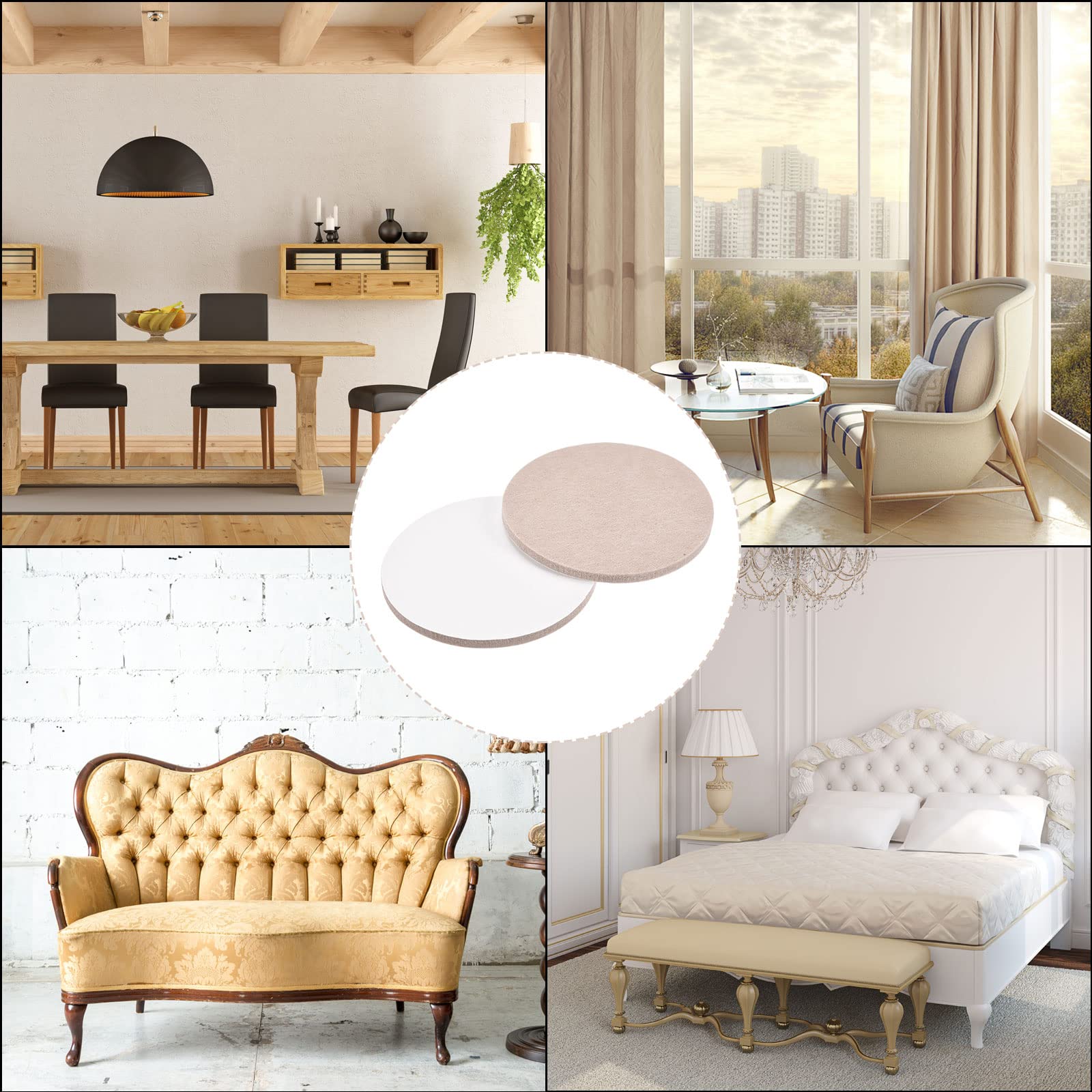 uxcell 85mm Self-Adhesive Felt Furniture Pads - Non-Slip Round Felt Protectors for Cabinets, Chairs & Floors (Beige, 16-Pack) | Prevent Scratches & Noise on Hardwood, Tile & Laminate