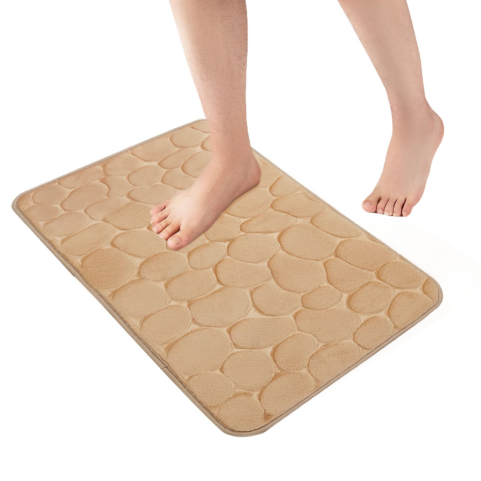 Premium Memory Foam Bath Mat - Super Absorbent Non-Slip Bathroom Rug for Shower, Tub & Kitchen Floor | Machine Washable Cobblestone Design (17