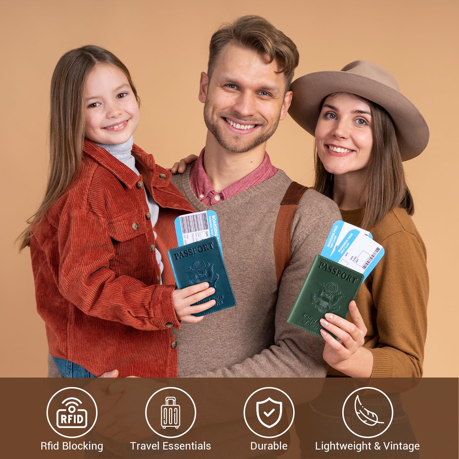 Premium RFID Blocking Leather Passport Holder - Travel Wallet for Men & Women - Secure Document Organizer with Card Slots - Perfect for Airports, Business Trips & International Travel (Blue)