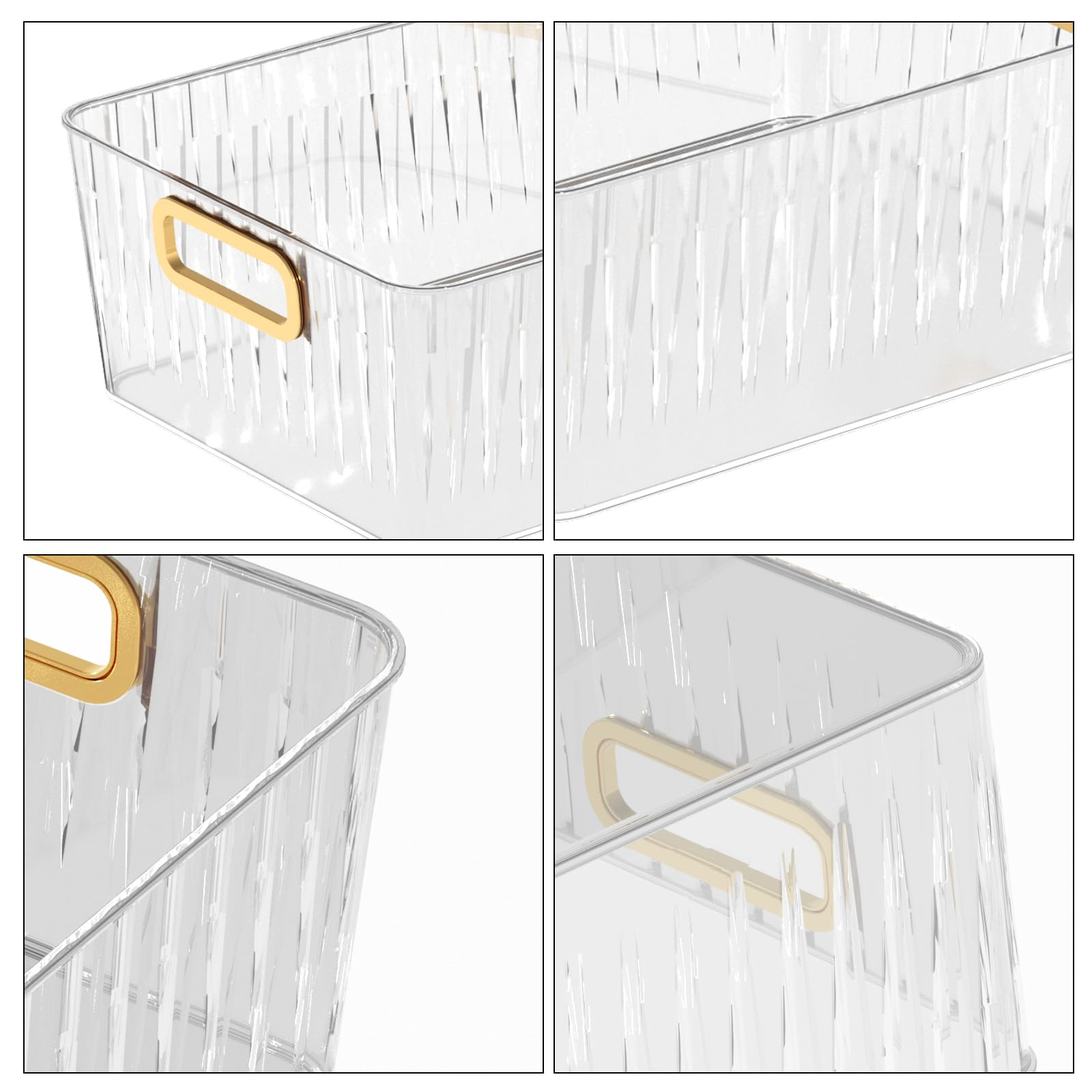 Kekow 6-Pack Clear Plastic Storage Bins with Handles - Pantry Organizers for Kitchen, Refrigerator, Freezer, Cabinet & Closet - Perfect for Food Storage, Spice Organization & Home Decluttering