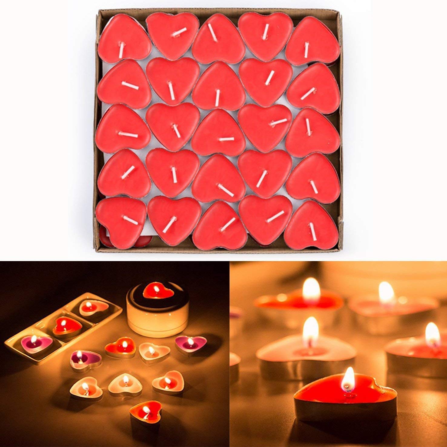 Heart Shaped Candles 50pcs - Smokeless Tealights for Wedding, Birthday & Valentine's Day