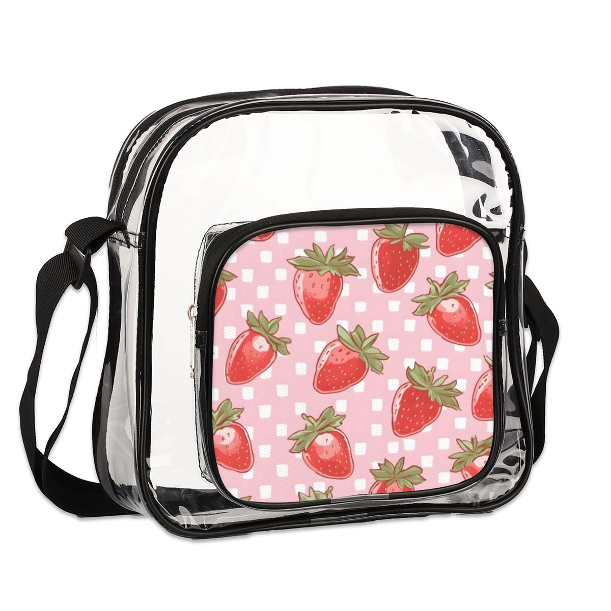 Strawberry Pink Clear Crossbody Purse - Stadium Approved Transparent Bag for Women & Men | Perfect for Music Festivals, Sports Events, Concerts & Theme Parks | Trendy See-Through Shoulder Bag