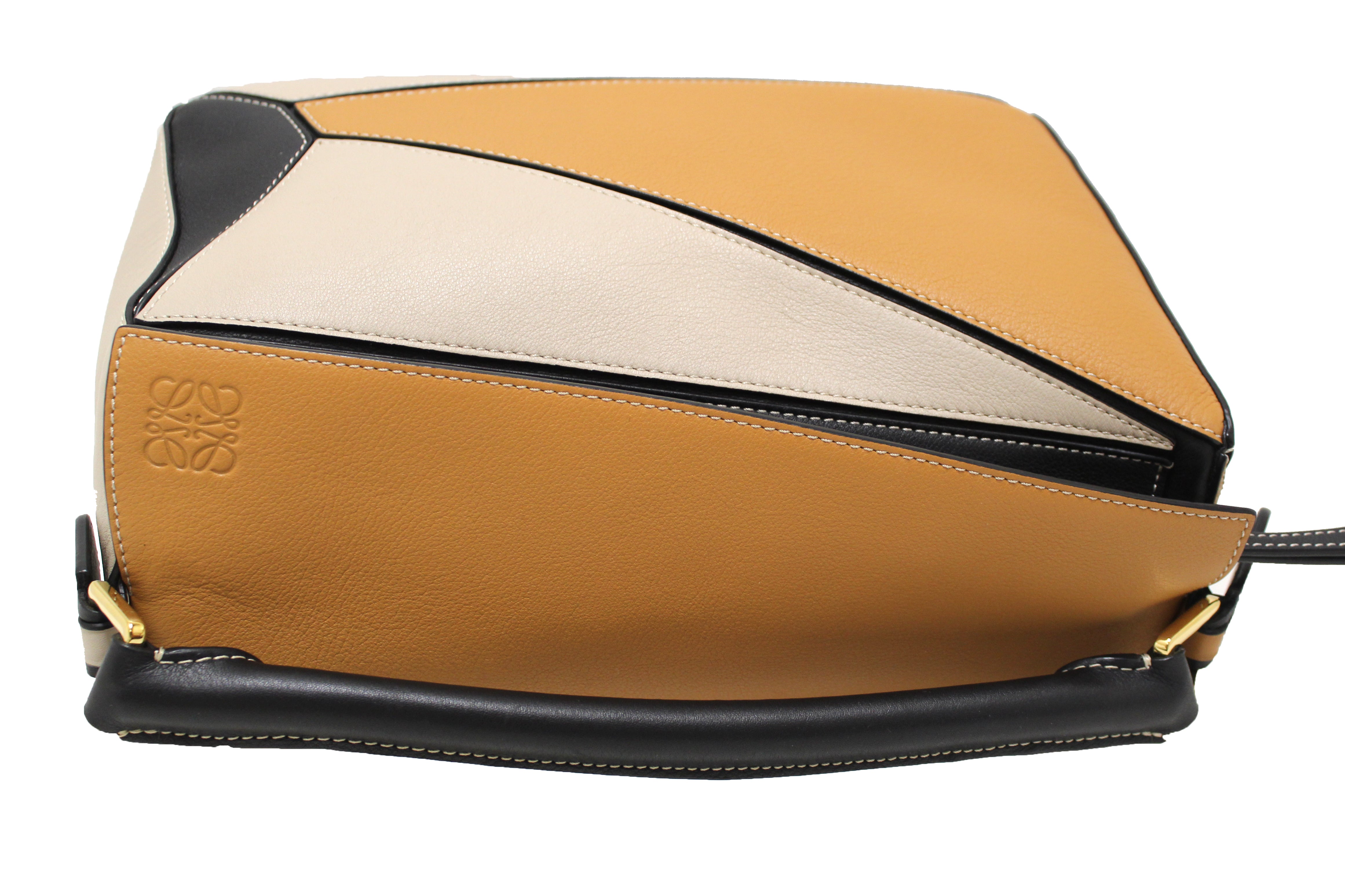 Authentic Loewe Grained Calfskin Two-Tone Medium Puzzle Handbag - Luxury Crossbody Bag for Women, Perfect for Work, Travel & Everyday Use